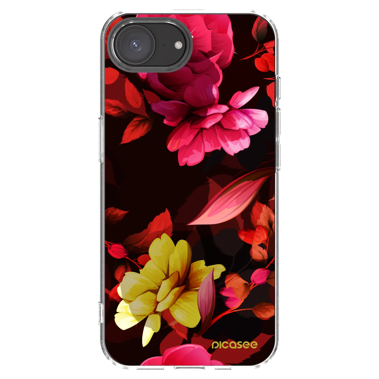 Picasee Apple iPhone 16e Hülle - Transparentes Silikon - Dark Peonny