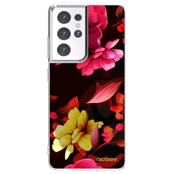 Picasee Samsung Galaxy S21 Ultra 5G G998B Hülle - Transparentes Silikon - Dark Peonny