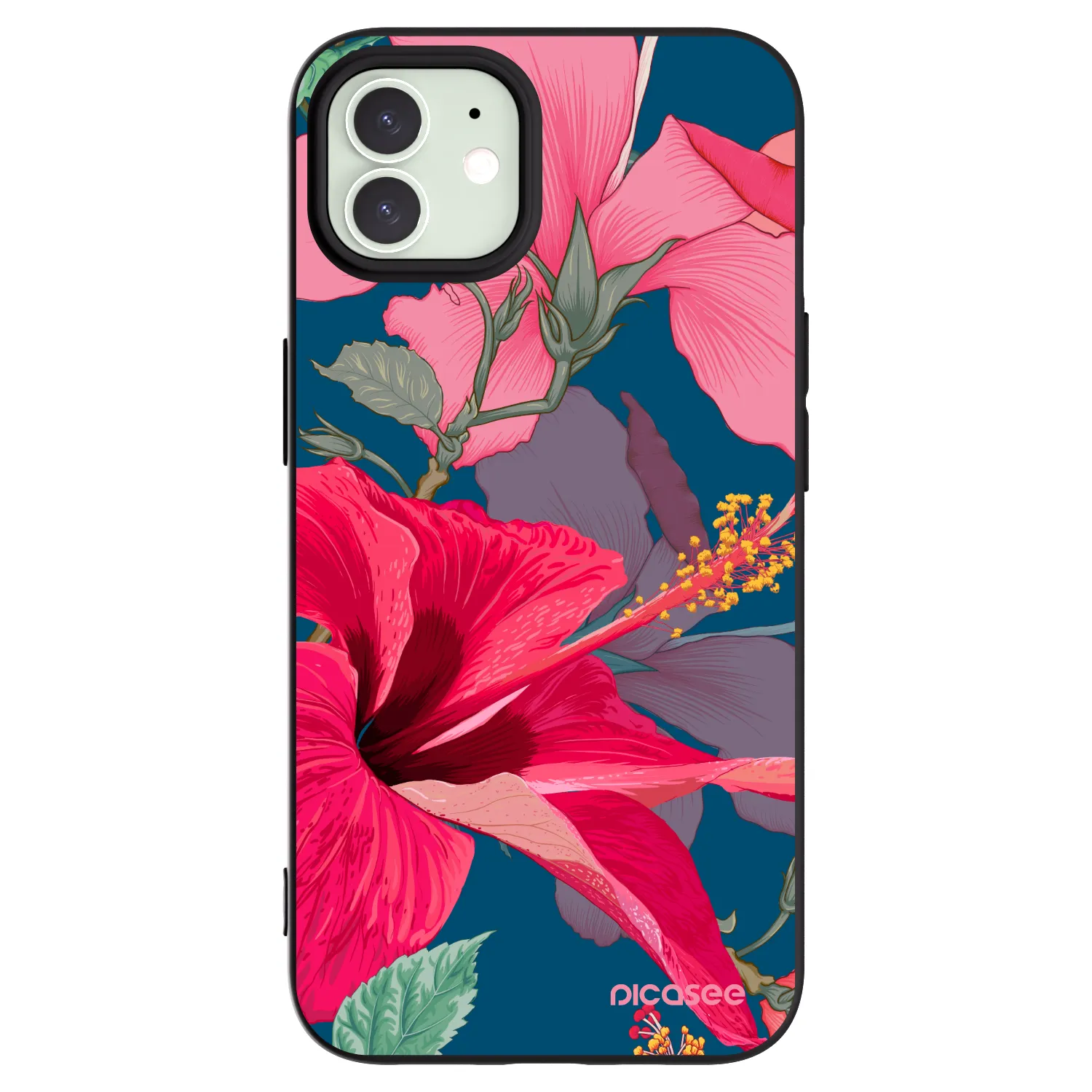 Picasee Apple iPhone 12 Pro Hülle - Schwarzes Silikon - Hibiscus