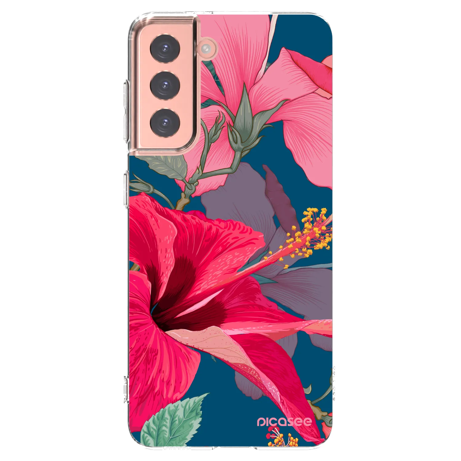 Picasee Samsung Galaxy S21 5G G991B Hülle - Transparentes Silikon - Hibiscus