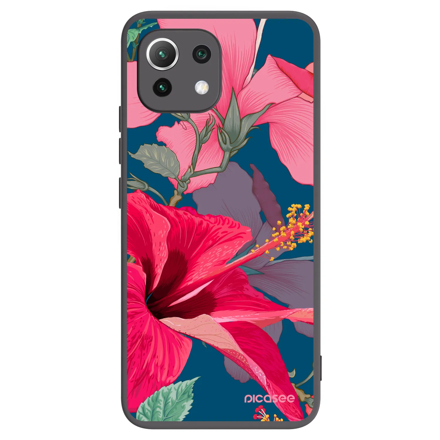Picasee Xiaomi Mi 11 Lite Hülle - Schwarzes Silikon - Hibiscus