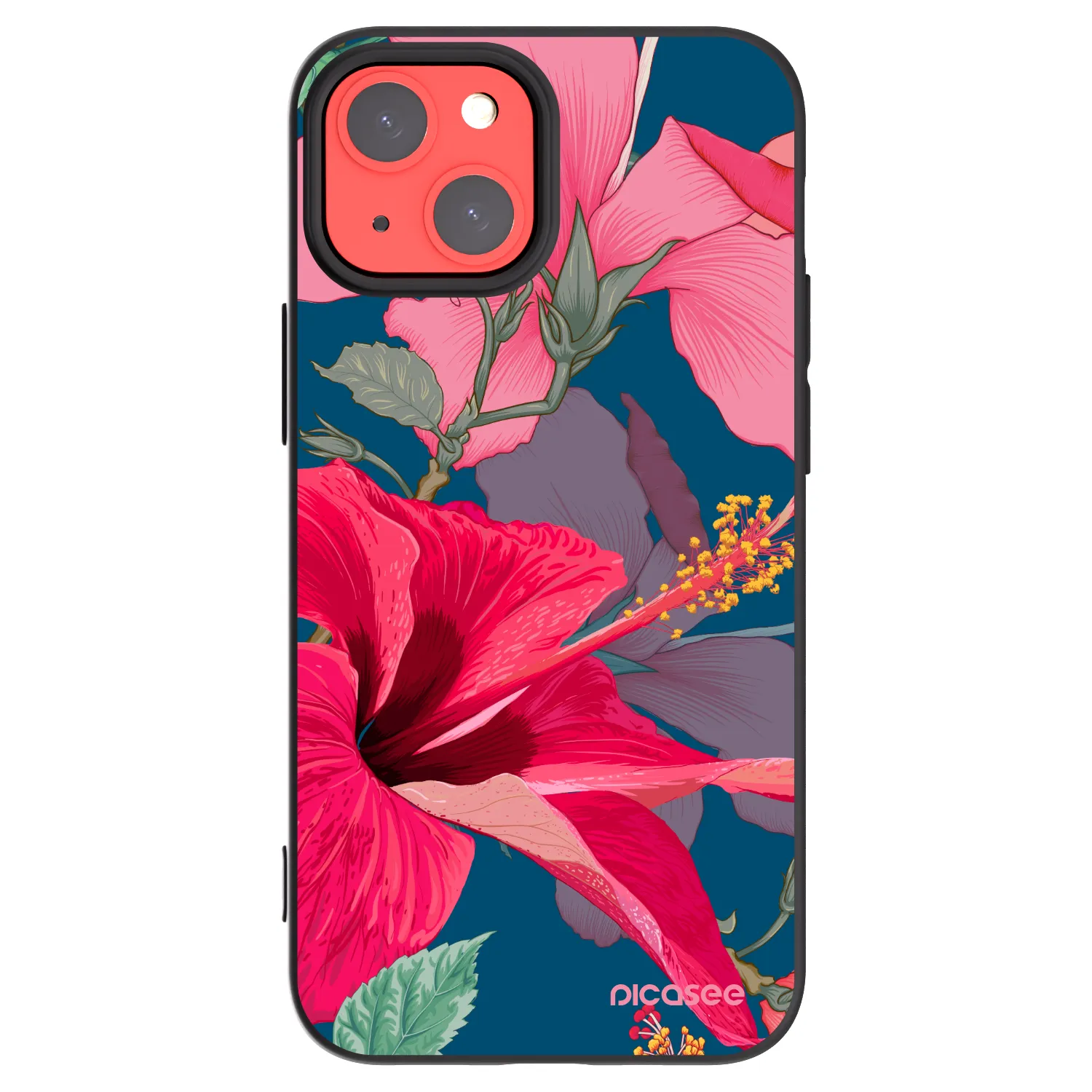 Picasee Apple iPhone 13 mini Hülle - Schwarzes Silikon - Hibiscus