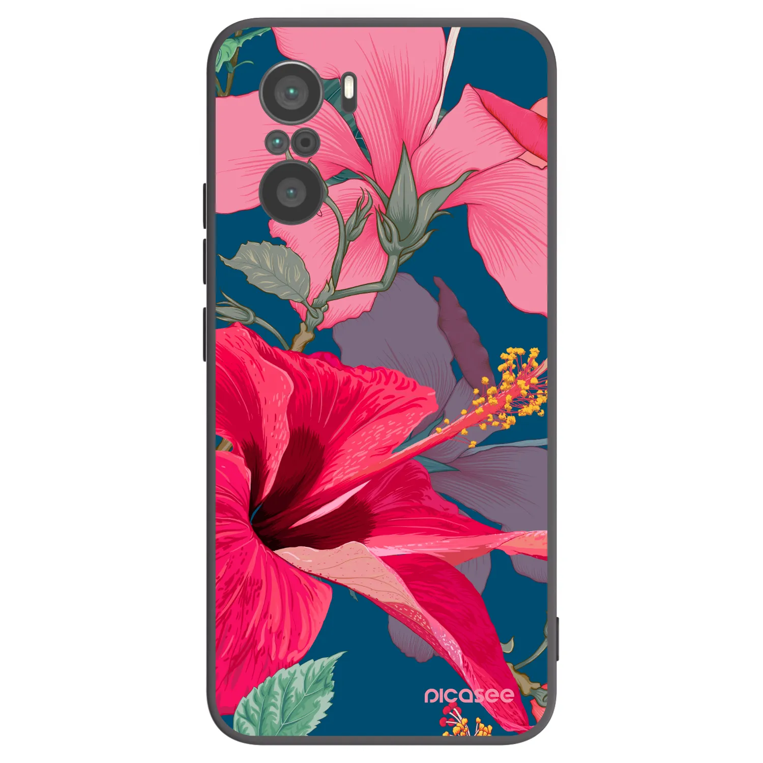 Picasee Xiaomi Poco F3 Hülle - Schwarzes Silikon - Hibiscus