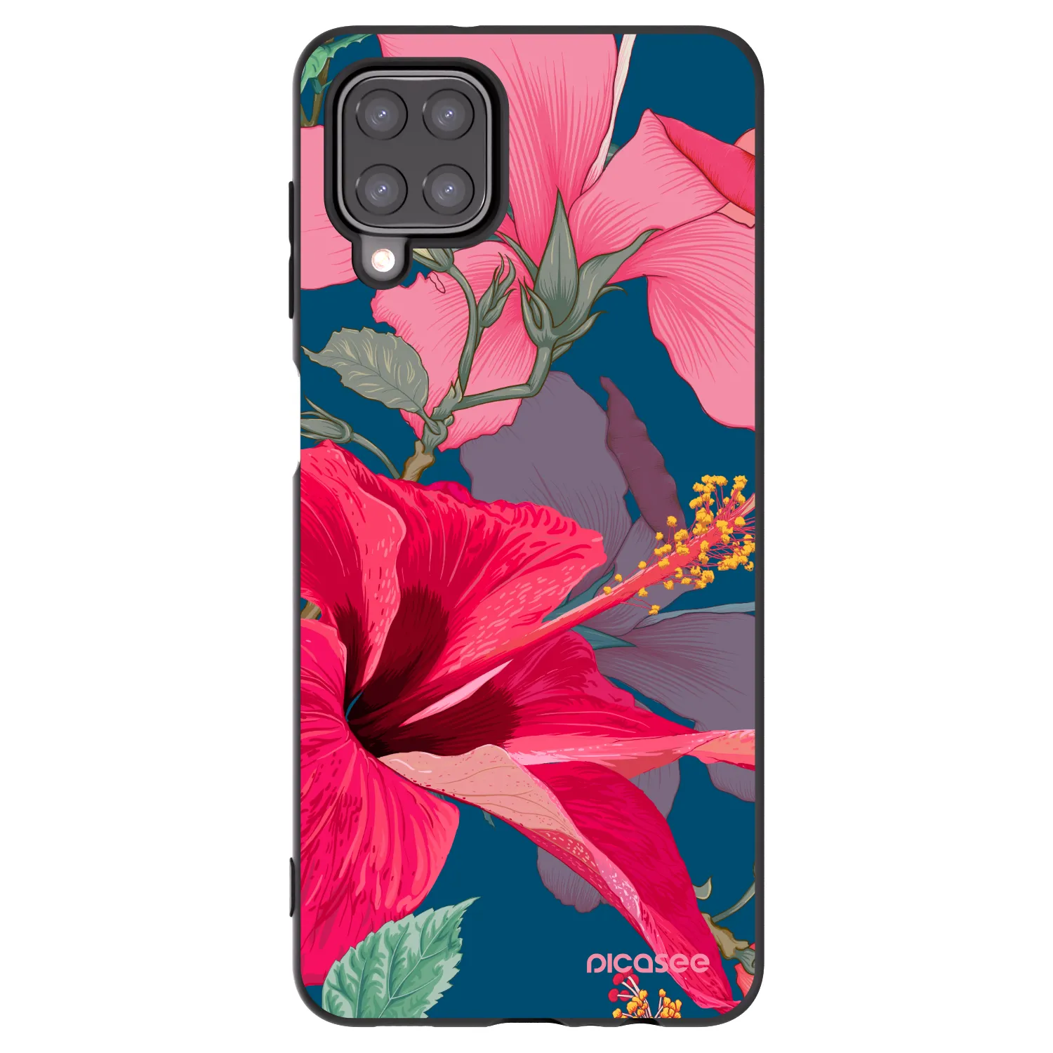 Picasee Samsung Galaxy M12 M127F Hülle - Schwarzes Silikon - Hibiscus
