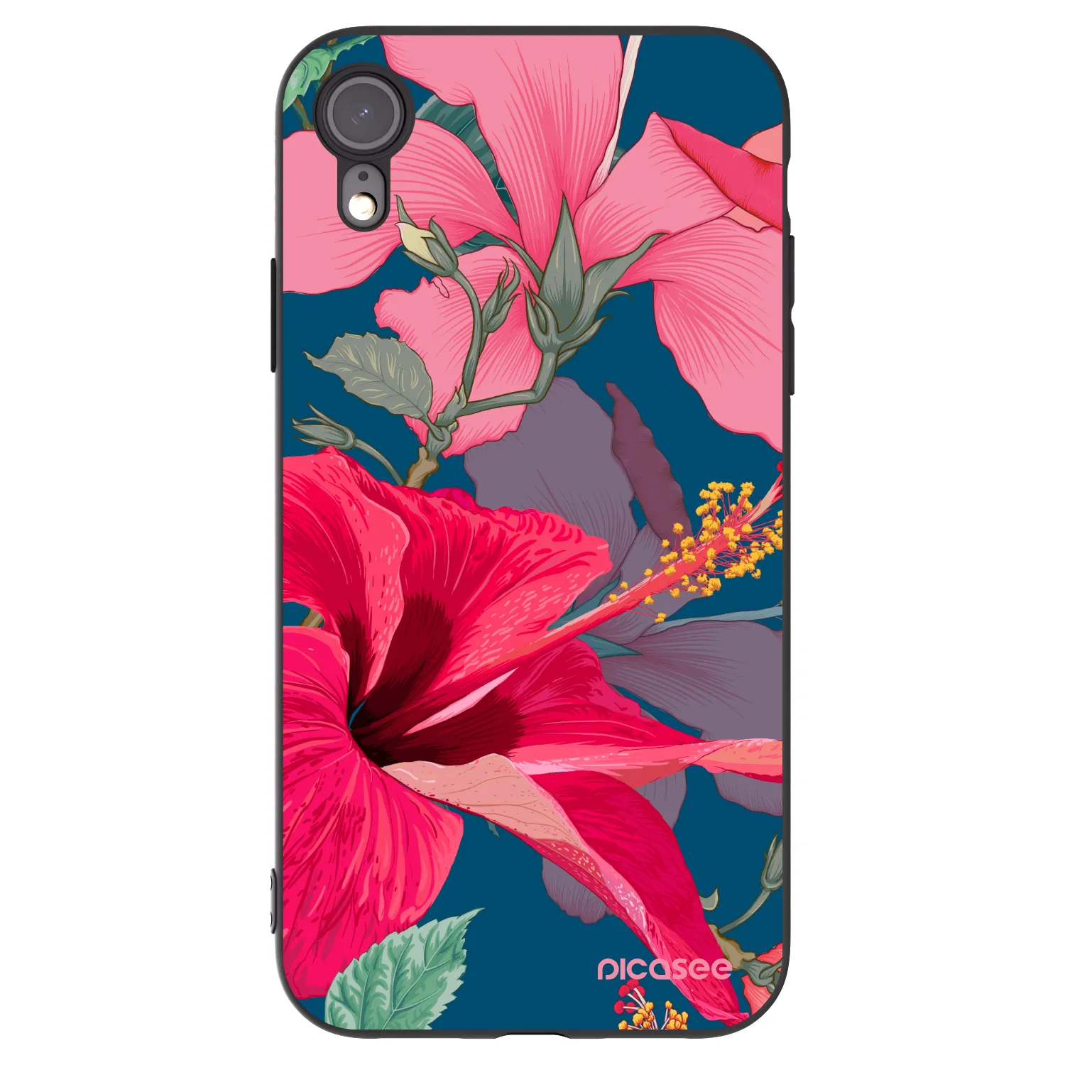 Picasee Apple iPhone XR Hülle - Schwarzes Silikon - Hibiscus