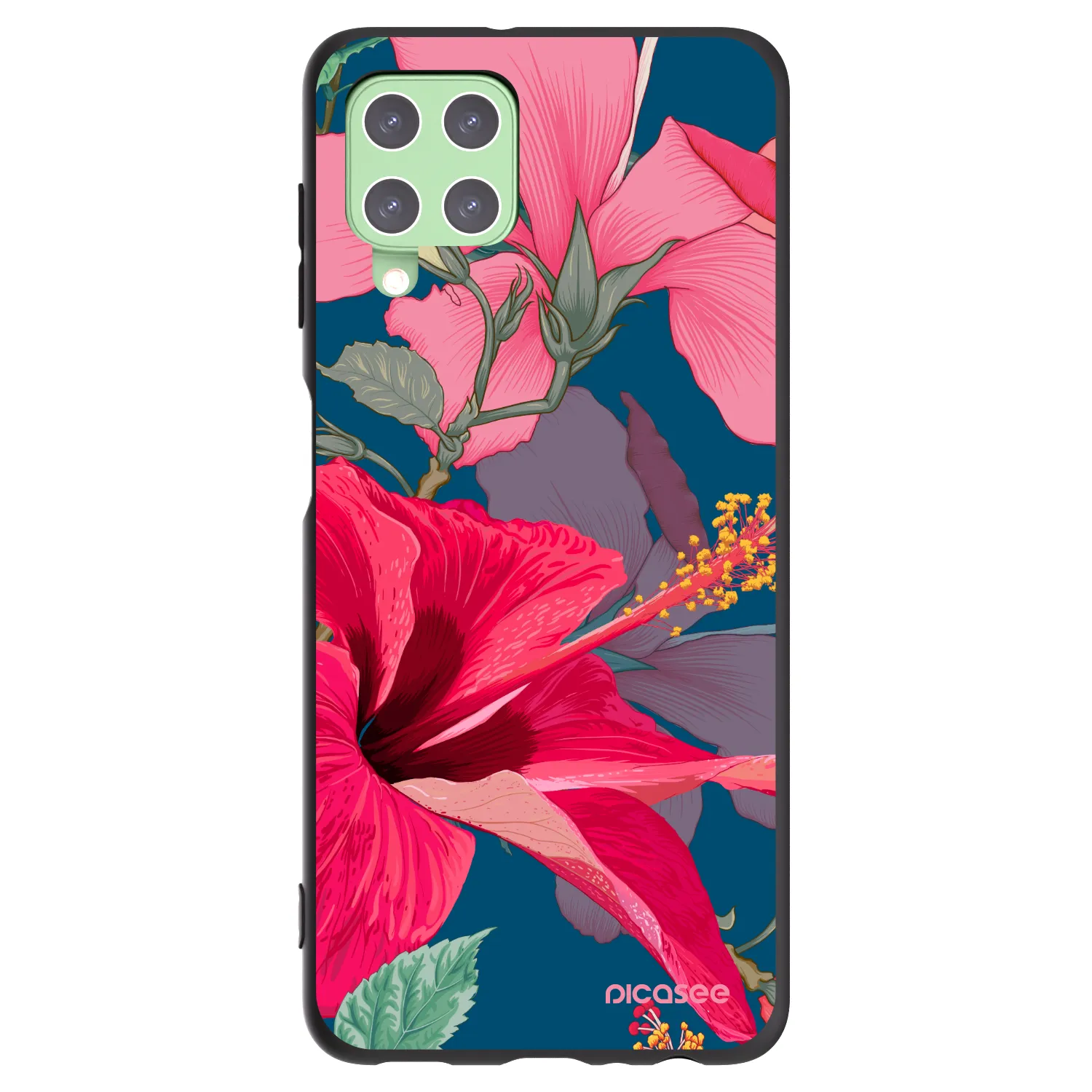 Picasee Samsung Galaxy A22 A225F 4G Hülle - Schwarzes Silikon - Hibiscus