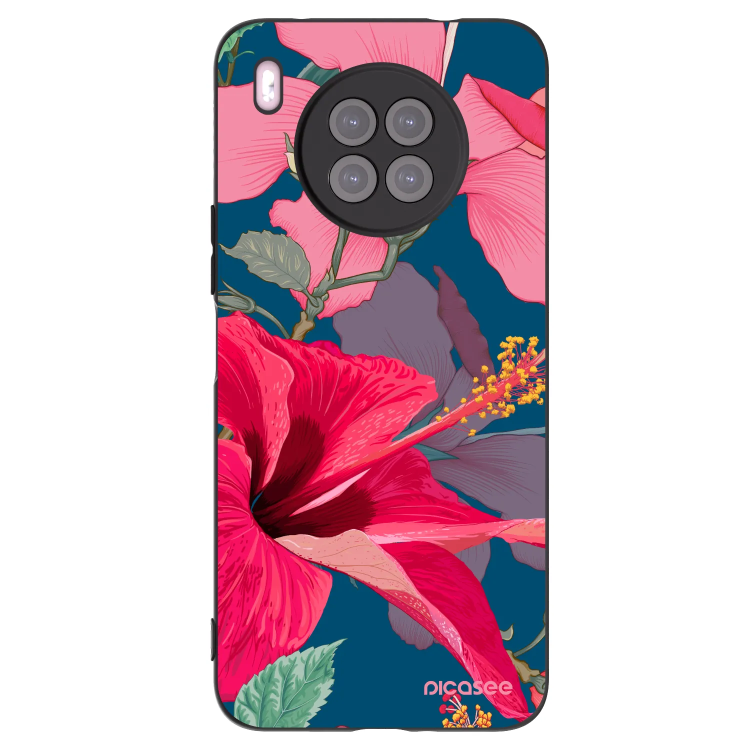 Picasee Huawei Nova 8i Hülle - Schwarzes Silikon - Hibiscus