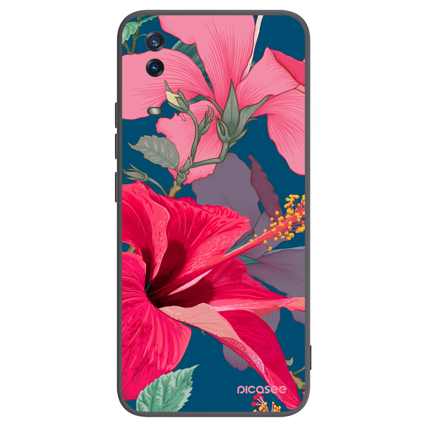Picasee Vivo Y11s Hülle - Schwarzes Silikon - Hibiscus