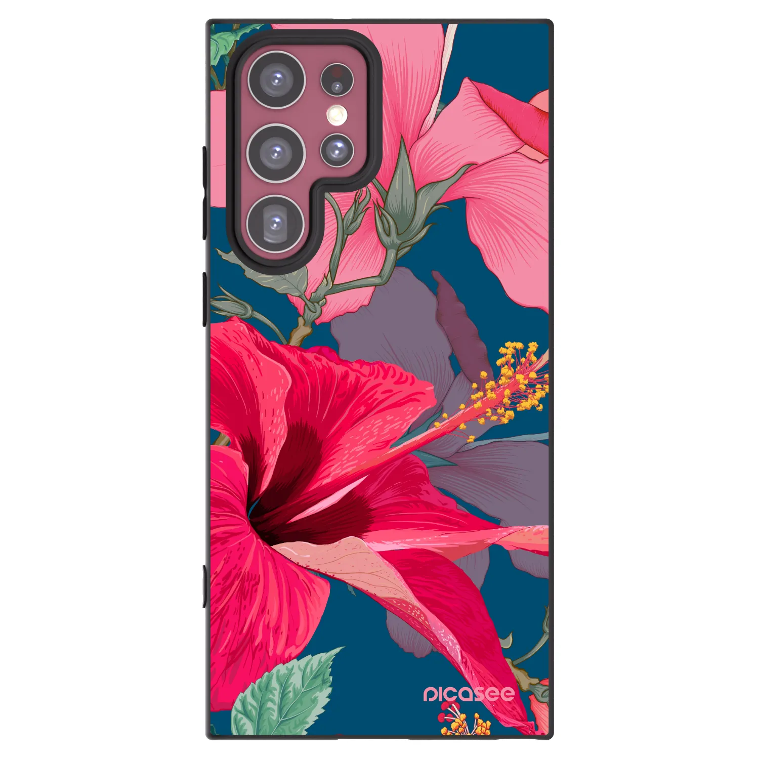 Picasee Samsung Galaxy S22 Ultra 5G Hülle - Schwarzes Silikon - Hibiscus