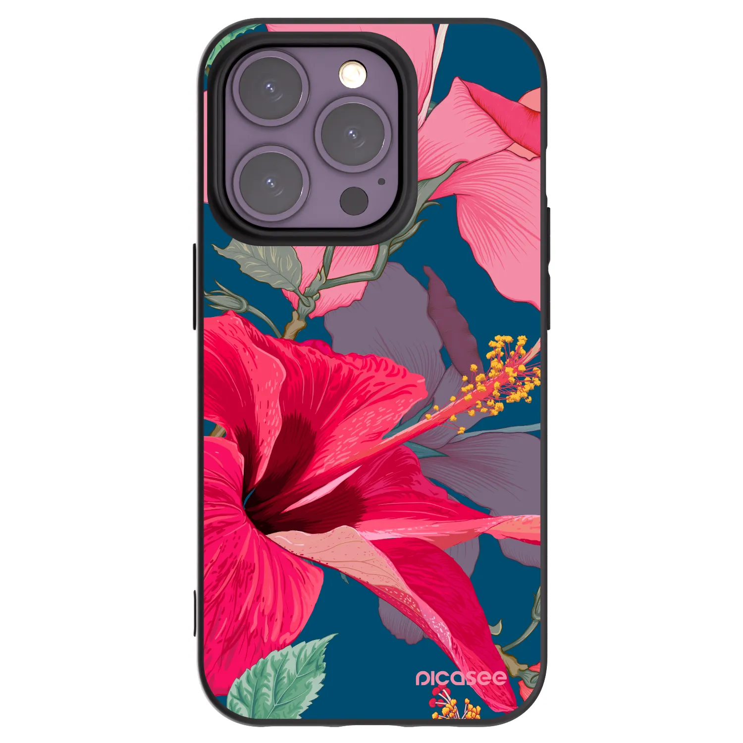 Picasee Apple iPhone 14 Pro Hülle - Schwarzes Silikon - Hibiscus