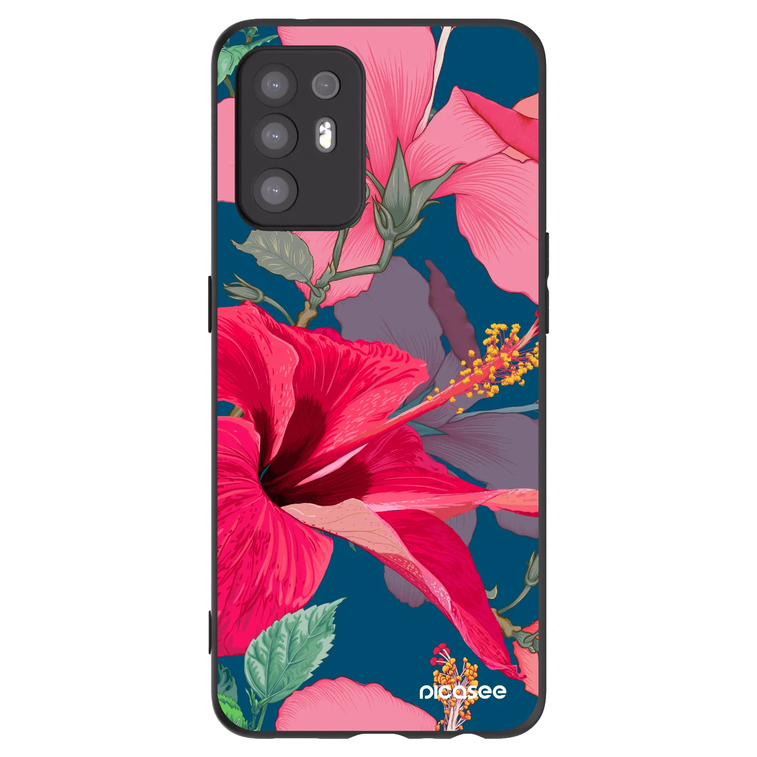 Picasee OPPO A94 5G Hülle - Schwarzes Silikon - Hibiscus