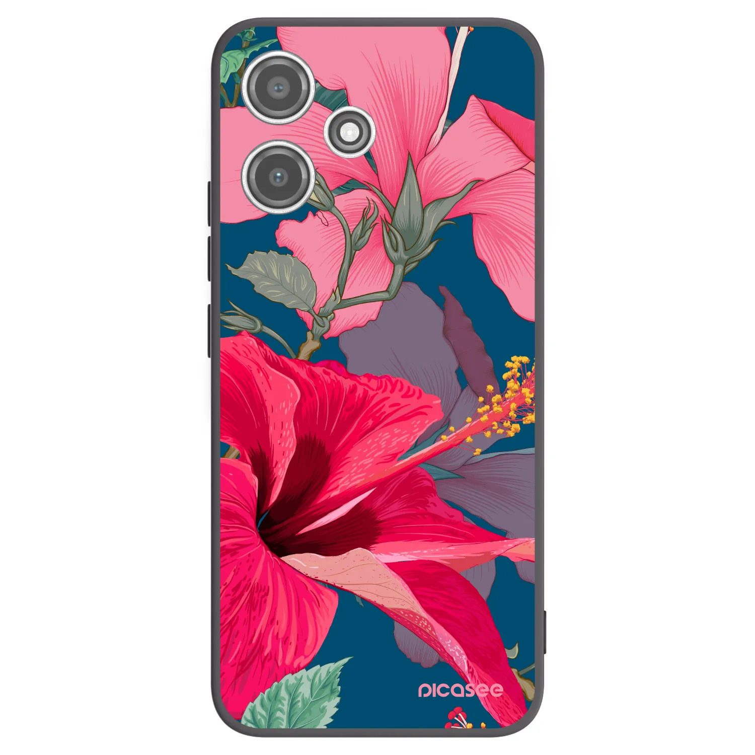 Picasee Xiaomi Redmi 12 5G Hülle - Schwarzes Silikon - Hibiscus