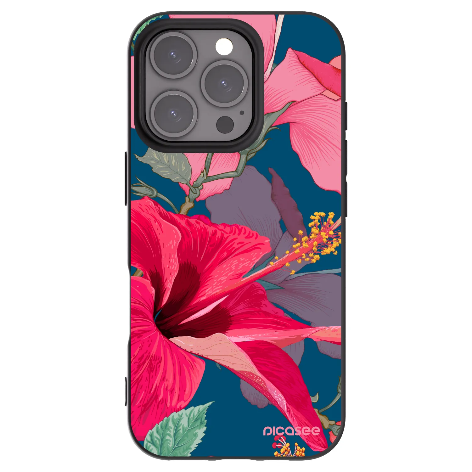 Picasee Apple iPhone 16 Pro Hülle - Schwarzes Silikon - Hibiscus