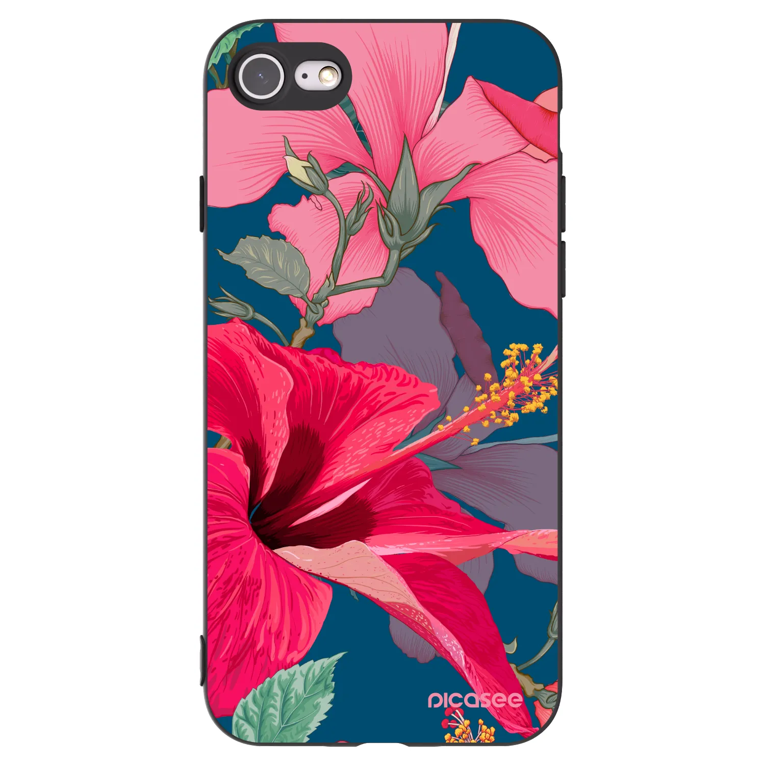 Picasee Apple iPhone 8 Hülle - Schwarzes Silikon - Hibiscus