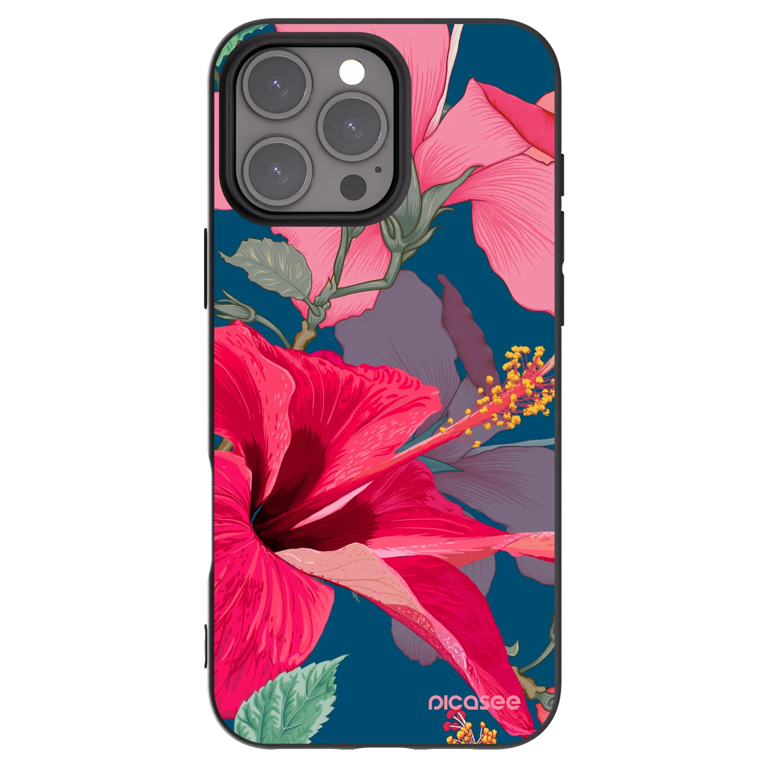 Picasee Apple iPhone 16 Pro Max Hülle - Schwarzes Silikon - Hibiscus