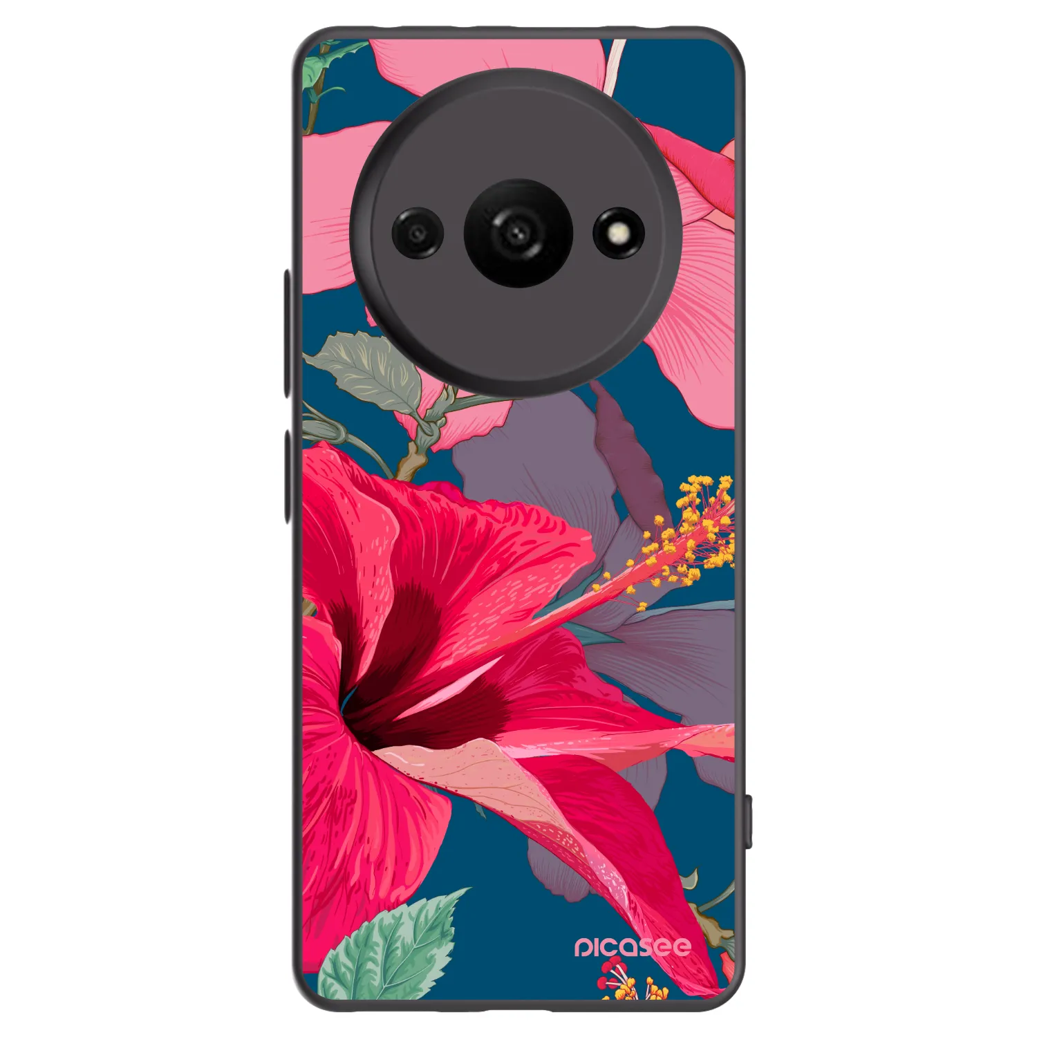 Picasee Xiaomi Redmi A3 Hülle - Schwarzes Silikon - Hibiscus
