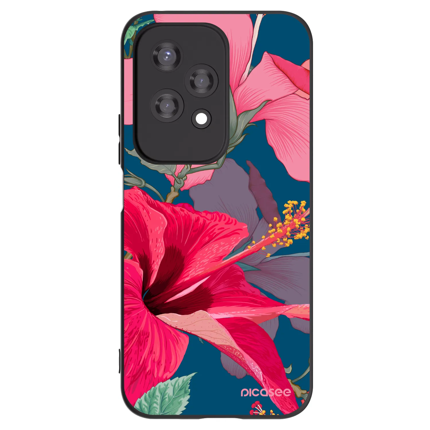 Picasee Honor 200 Lite Hülle - Schwarzes Silikon - Hibiscus