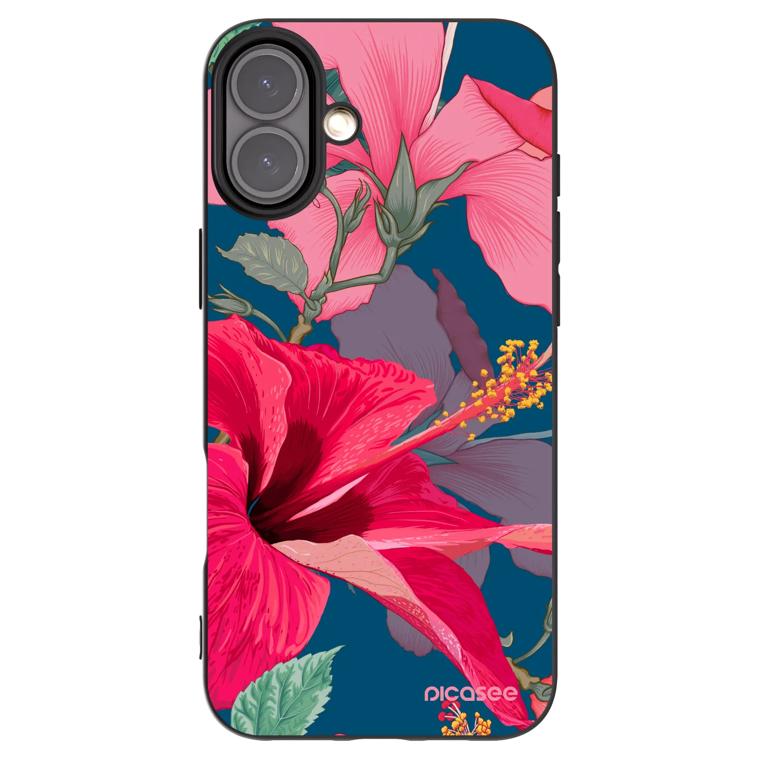 Picasee Apple iPhone 16 Plus Hülle - Schwarzes Silikon - Hibiscus