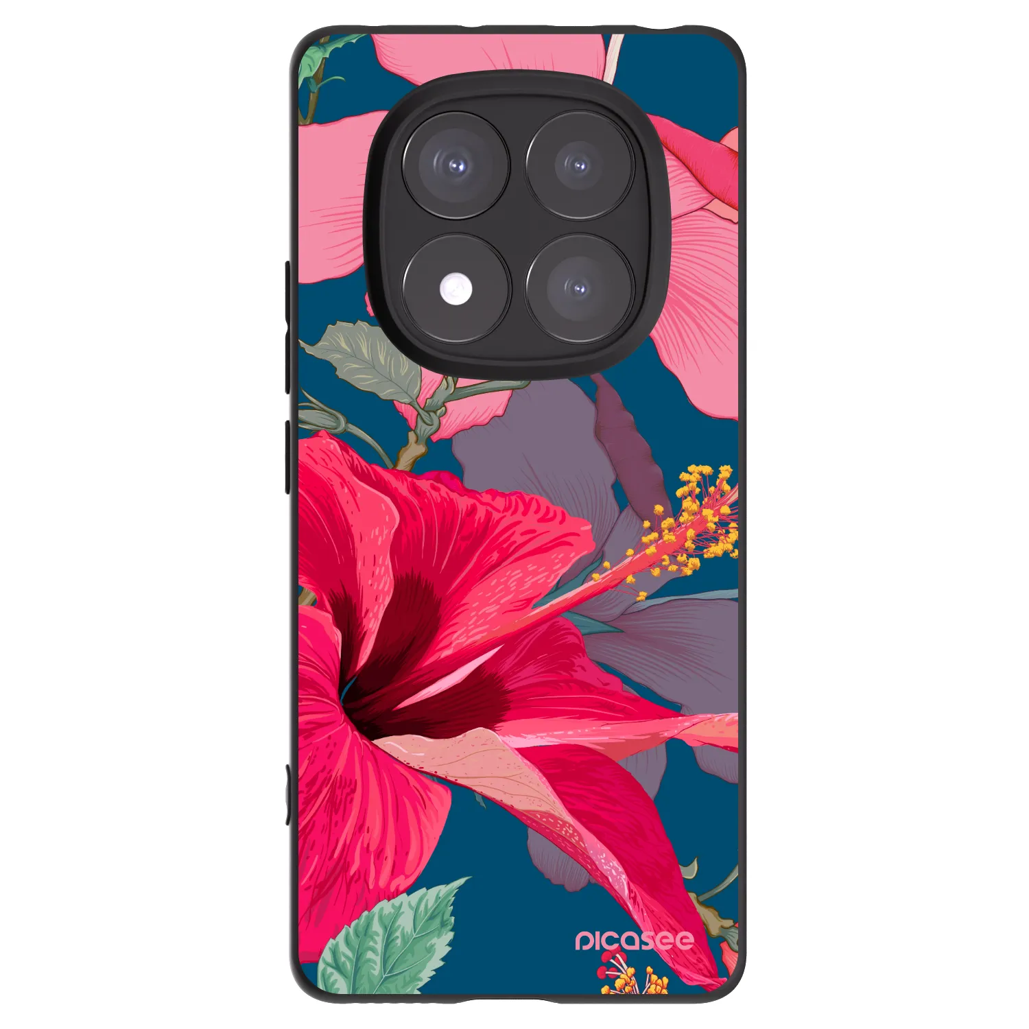 Picasee Xiaomi Redmi Note 14 Pro 5G Hülle - Schwarzes Silikon - Hibiscus