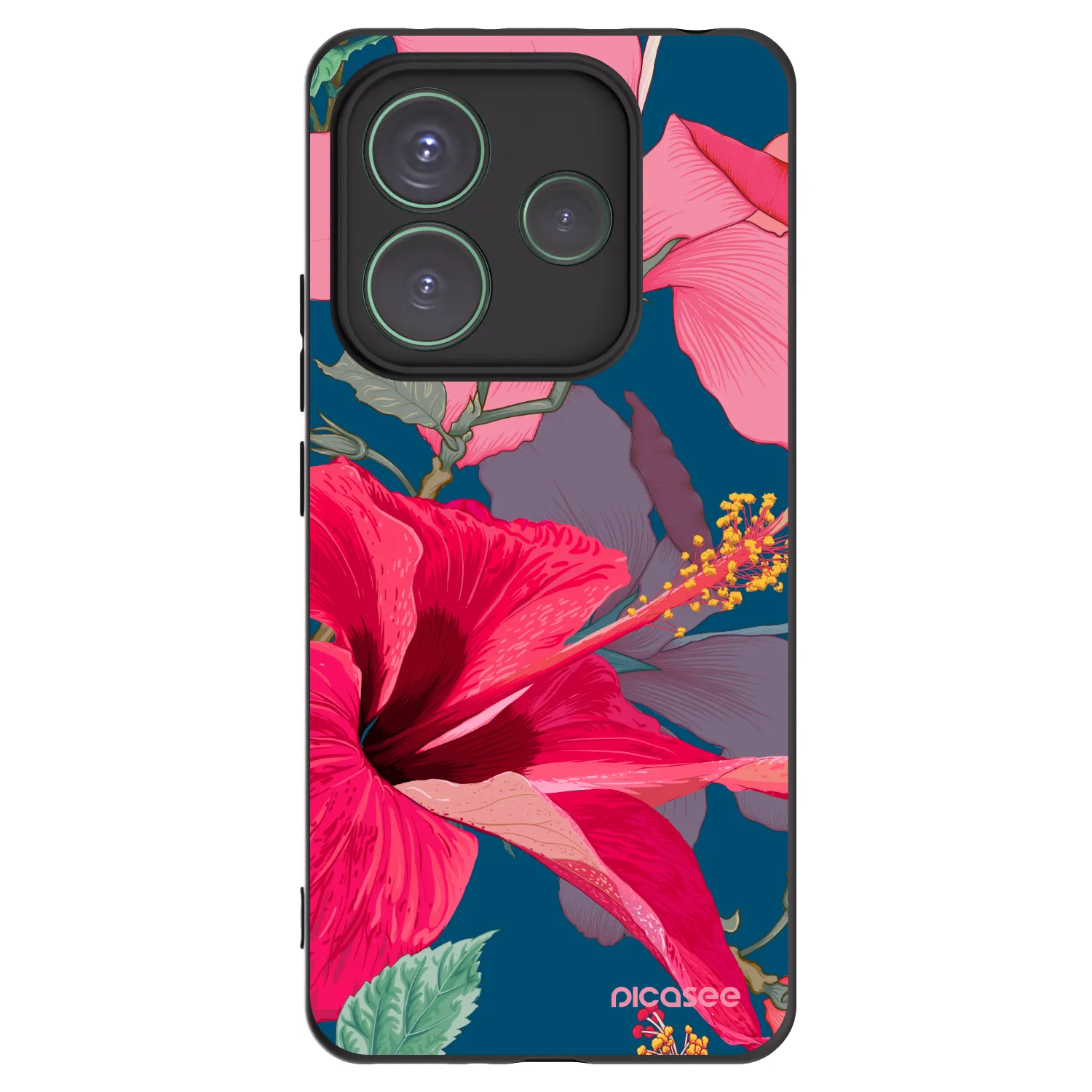Picasee Xiaomi Redmi Note 14 5G Hülle - Schwarzes Silikon - Hibiscus