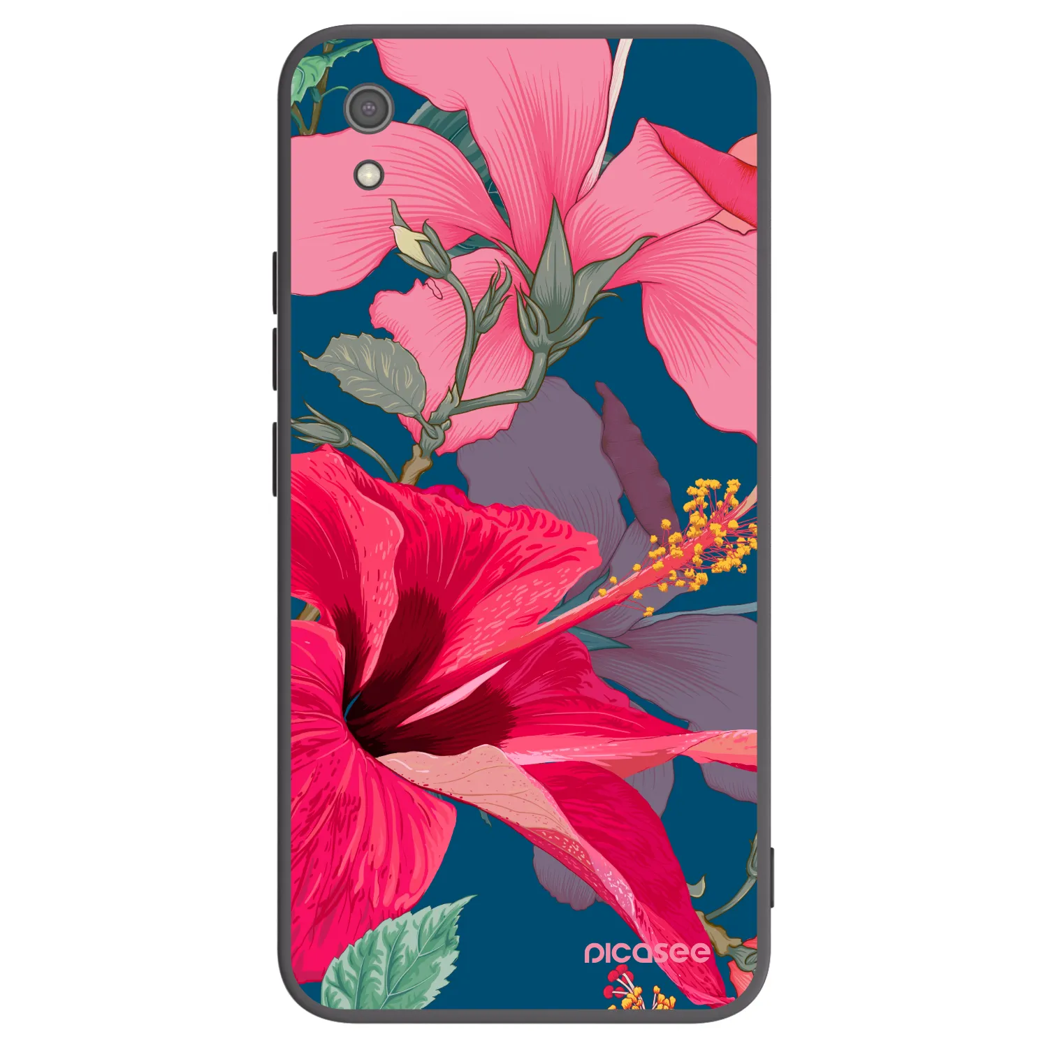 Picasee Xiaomi Redmi 7A Hülle - Schwarzes Silikon - Hibiscus