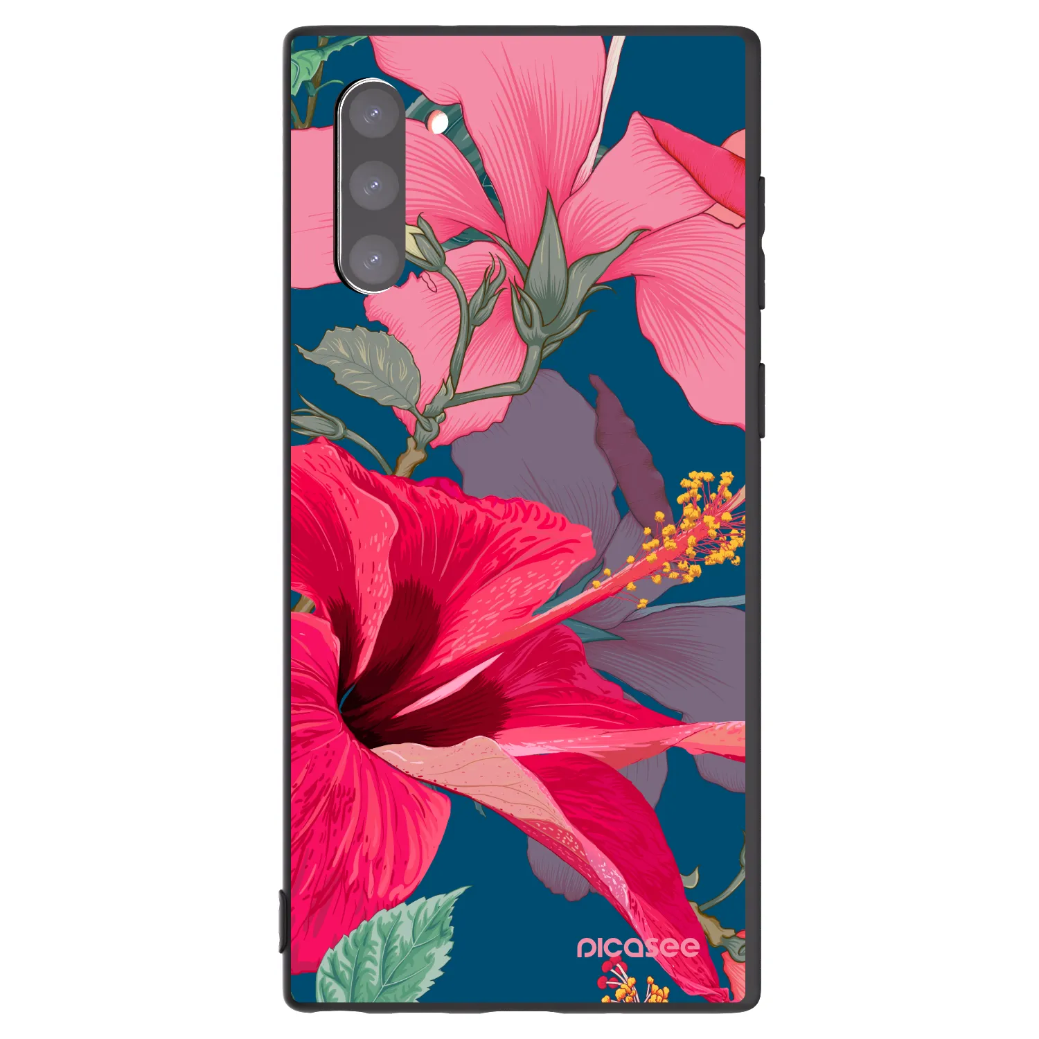 Picasee Samsung Galaxy Note 10 N970F Hülle - Schwarzes Silikon - Hibiscus