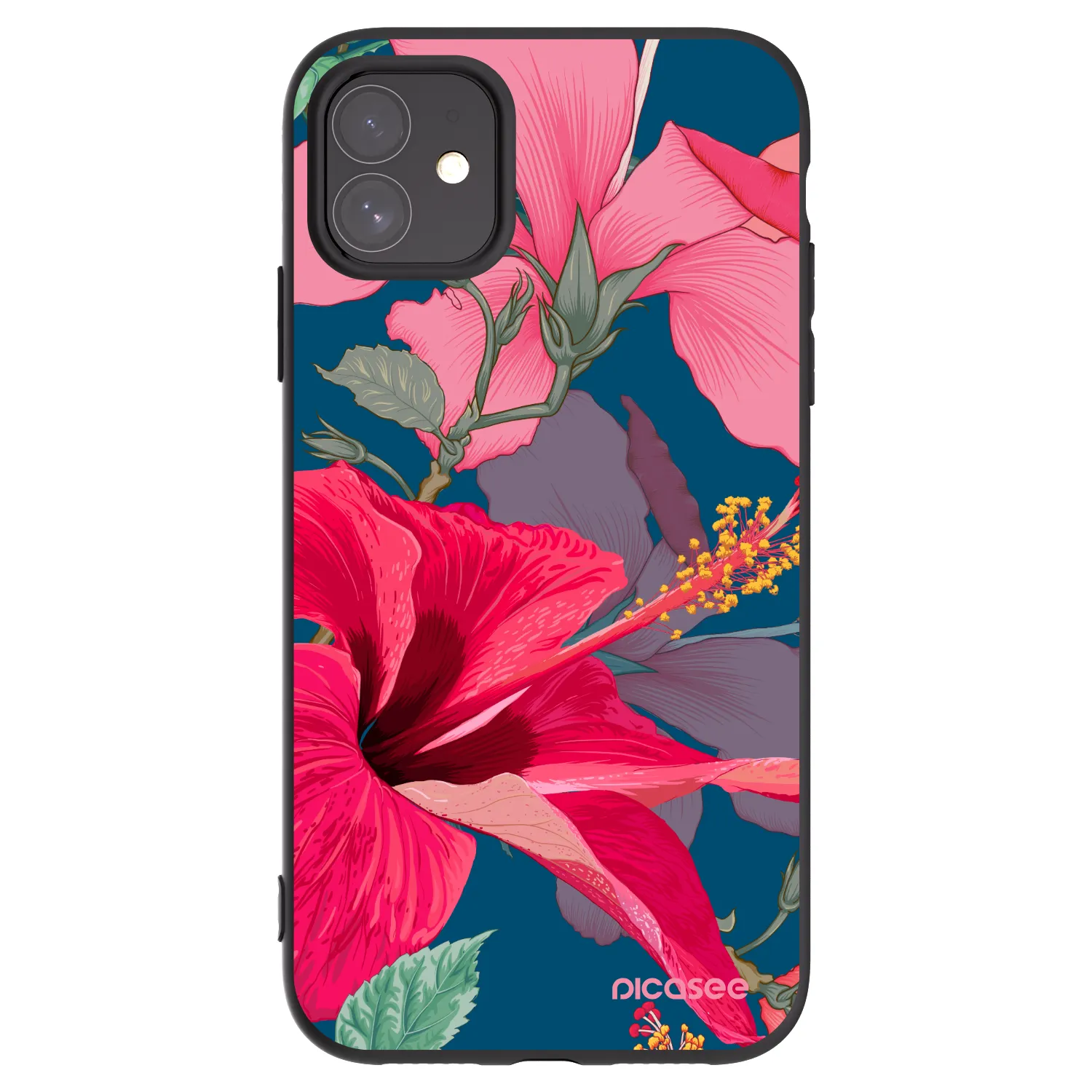 Picasee Apple iPhone 11 Hülle - Schwarzes Silikon - Hibiscus