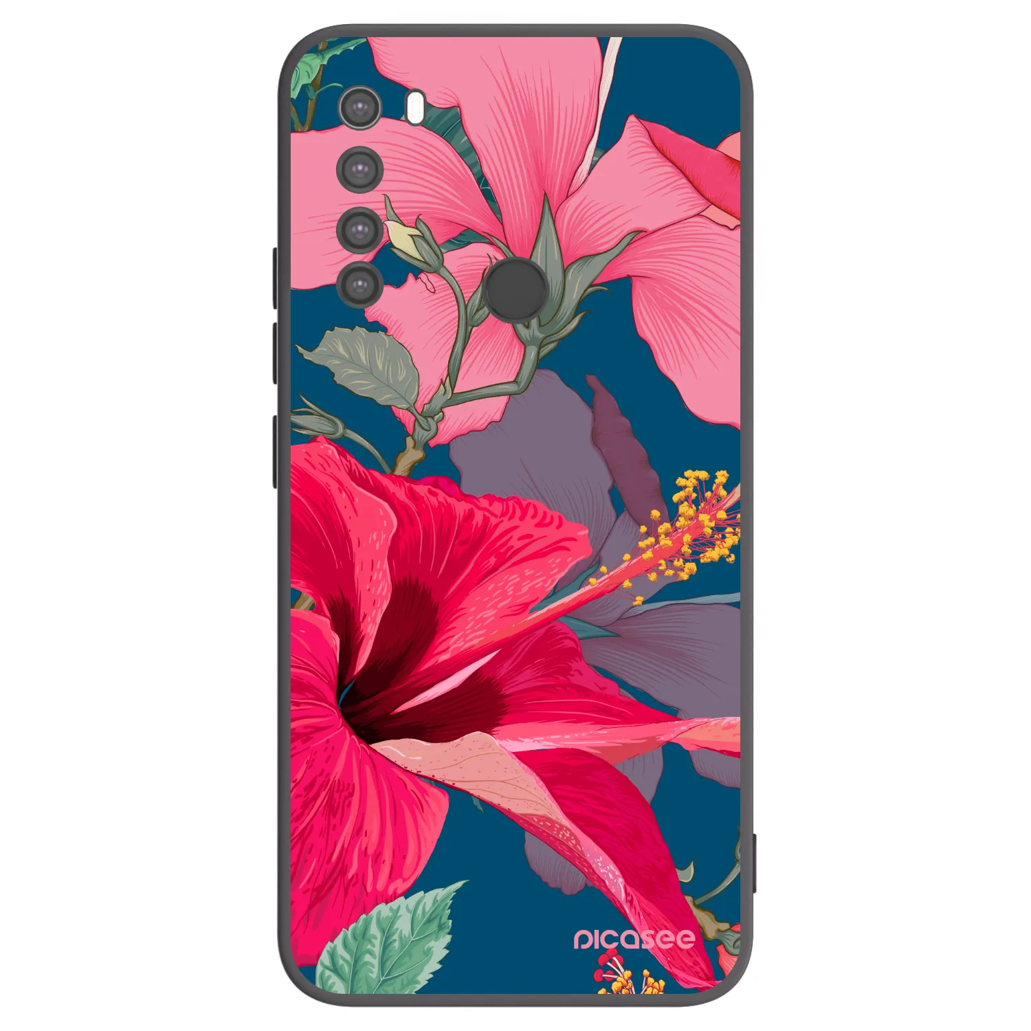 Picasee Xiaomi Redmi Note 8 Hülle - Schwarzes Silikon - Hibiscus