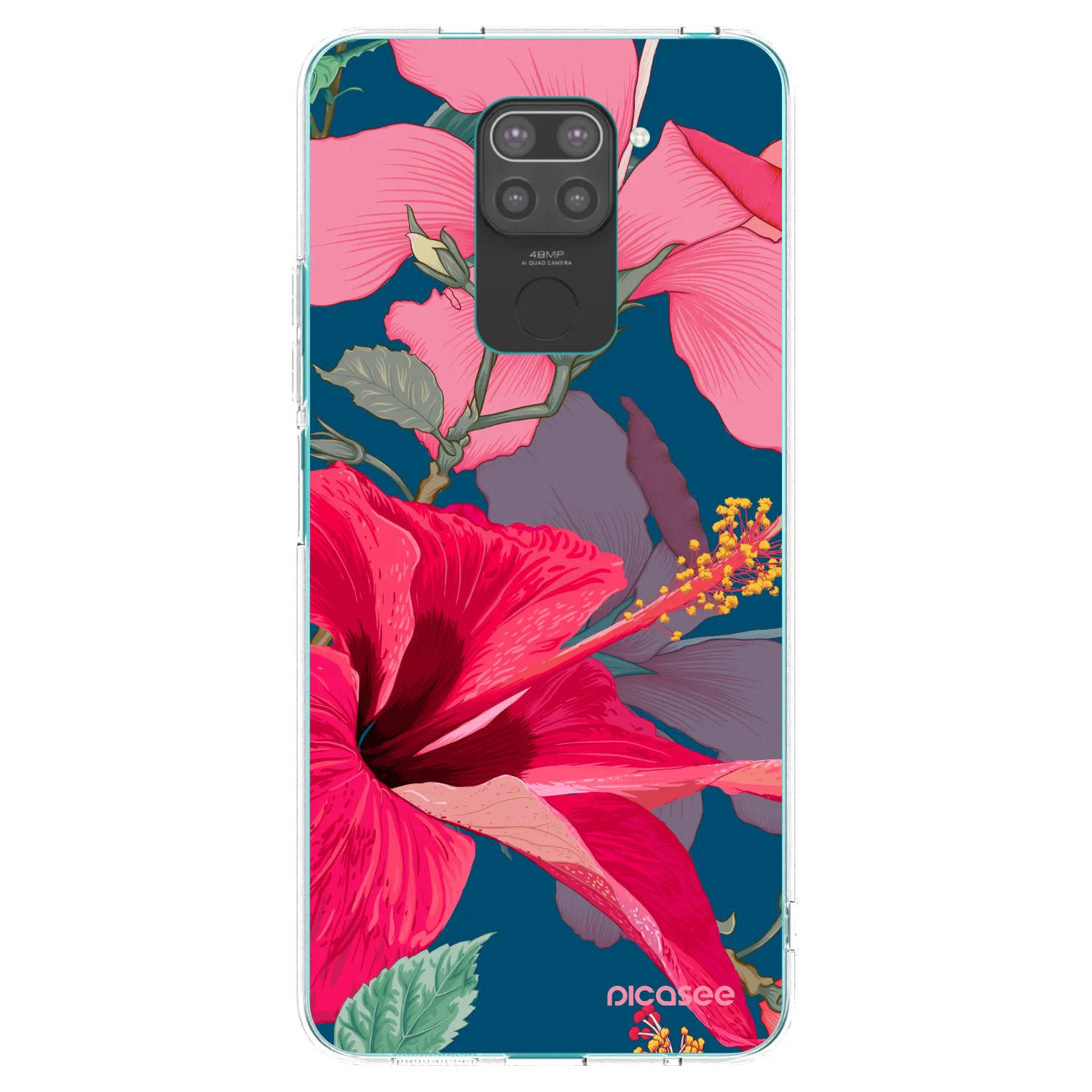 Picasee Xiaomi Redmi Note 9 Hülle - Schwarzes Silikon - Hibiscus