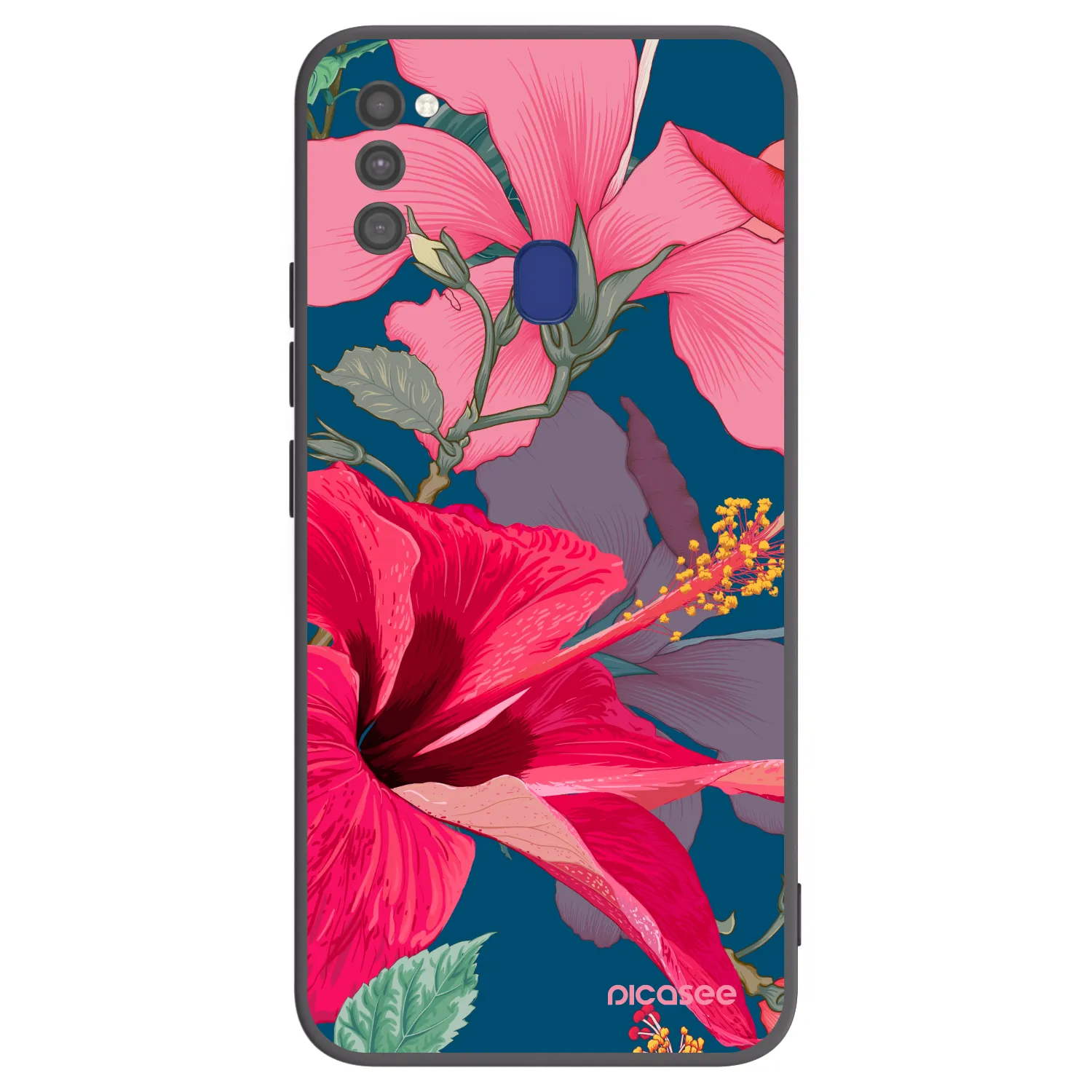 Picasee Samsung Galaxy M21 M215F Hülle - Schwarzes Silikon - Hibiscus