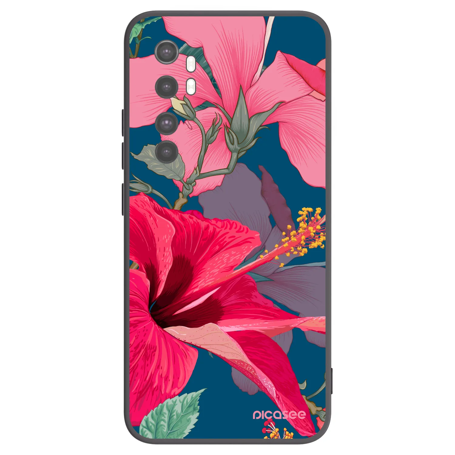 Picasee Xiaomi Mi Note 10 Lite Hülle - Schwarzes Silikon - Hibiscus
