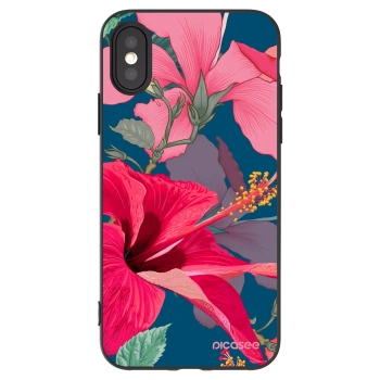 Picasee Apple iPhone X/XS Hülle - Schwarzes Silikon - Hibiscus