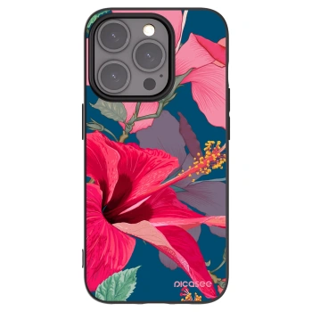Picasee Apple iPhone 15 Pro Hülle - Schwarzes Silikon - Hibiscus