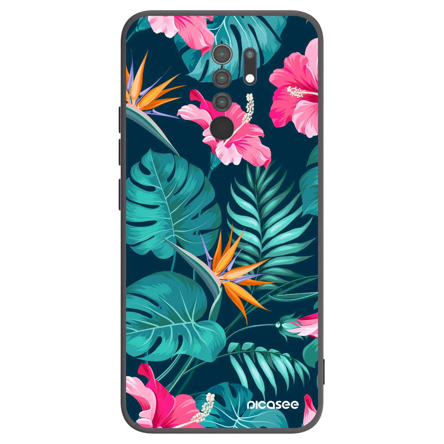 Picasee Xiaomi Redmi 9 Hülle - Schwarzes Silikon - Pink Monstera