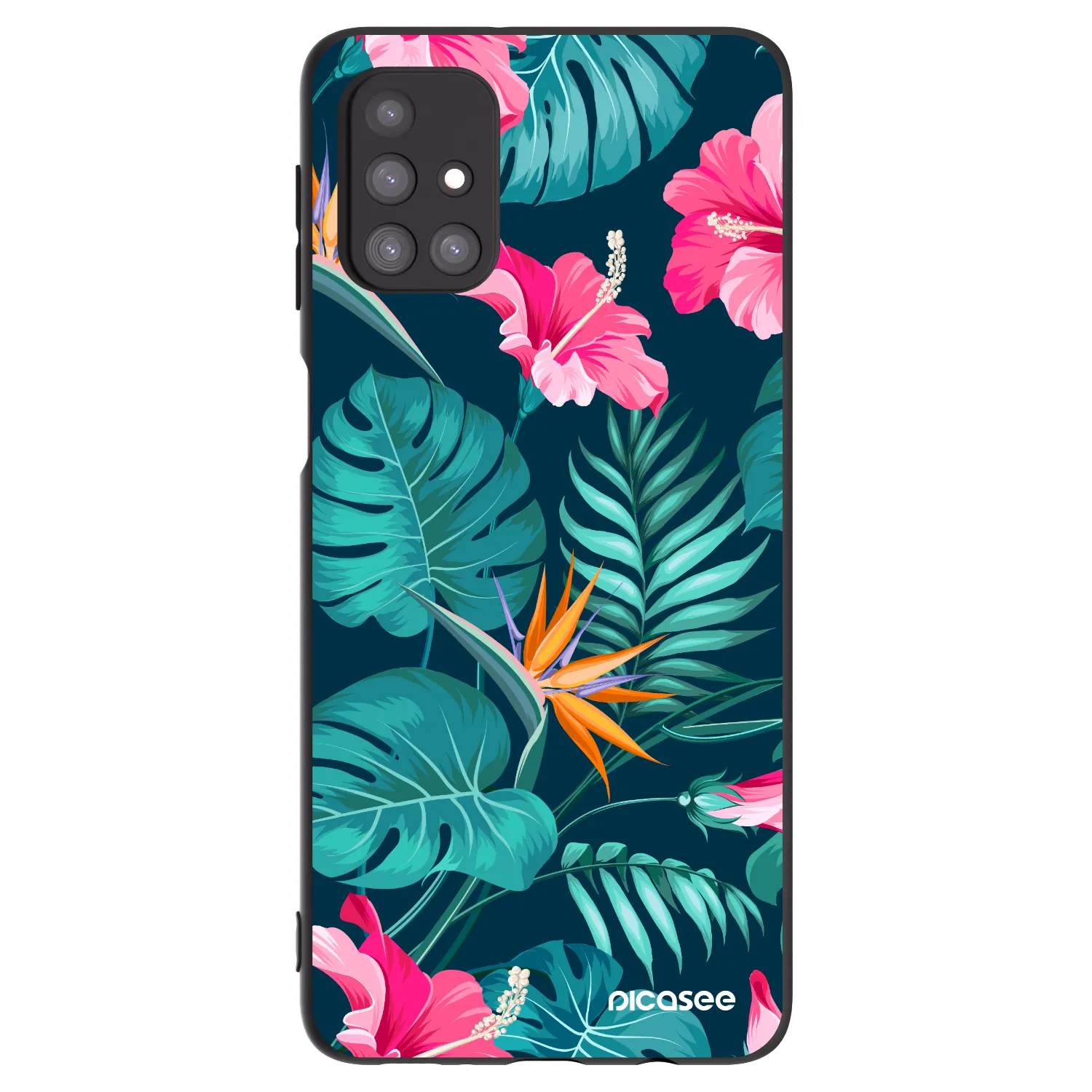 Picasee Samsung Galaxy M31s Hülle - Schwarzes Silikon - Pink Monstera