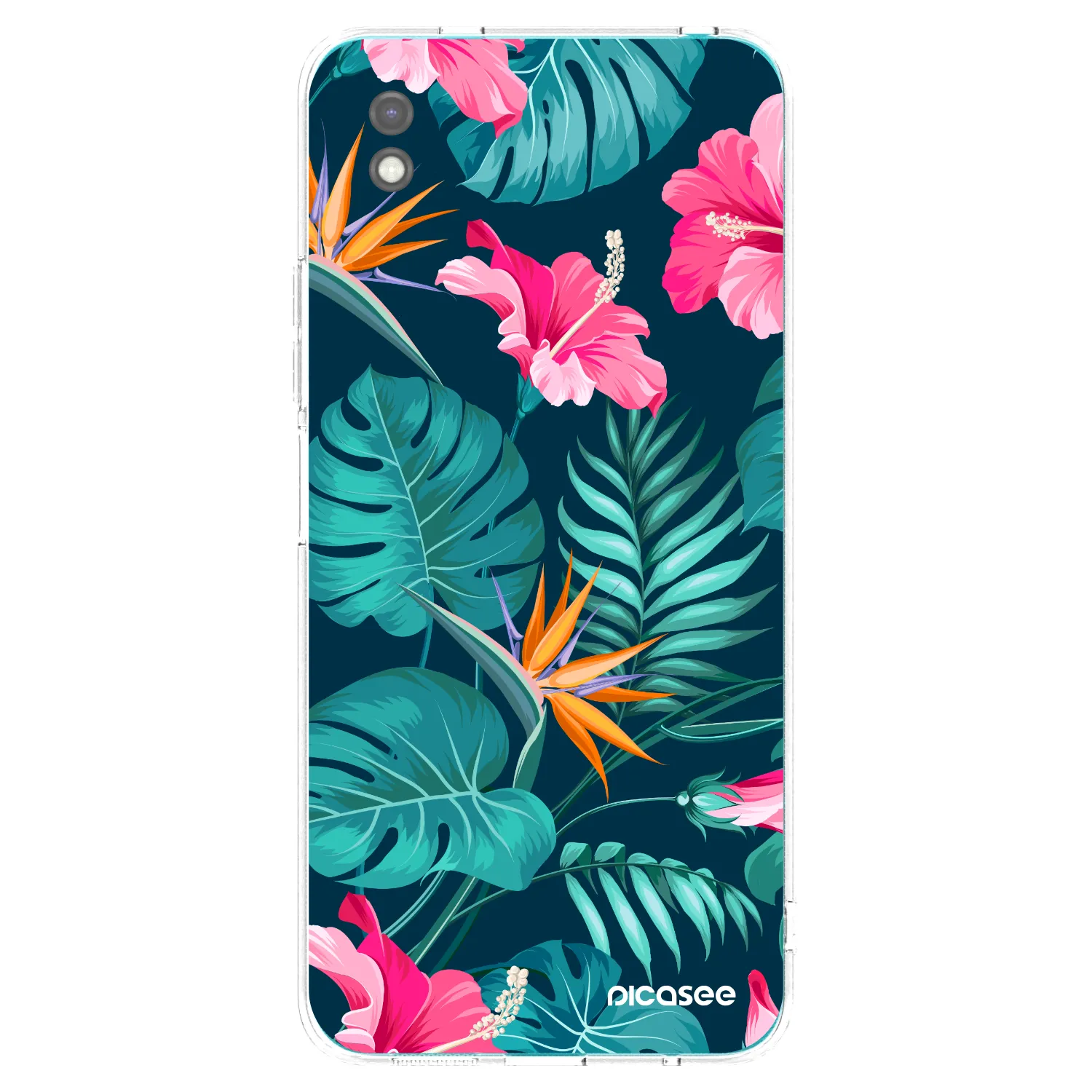 Picasee Xiaomi Redmi 9A Hülle - Schwarzes Silikon - Pink Monstera