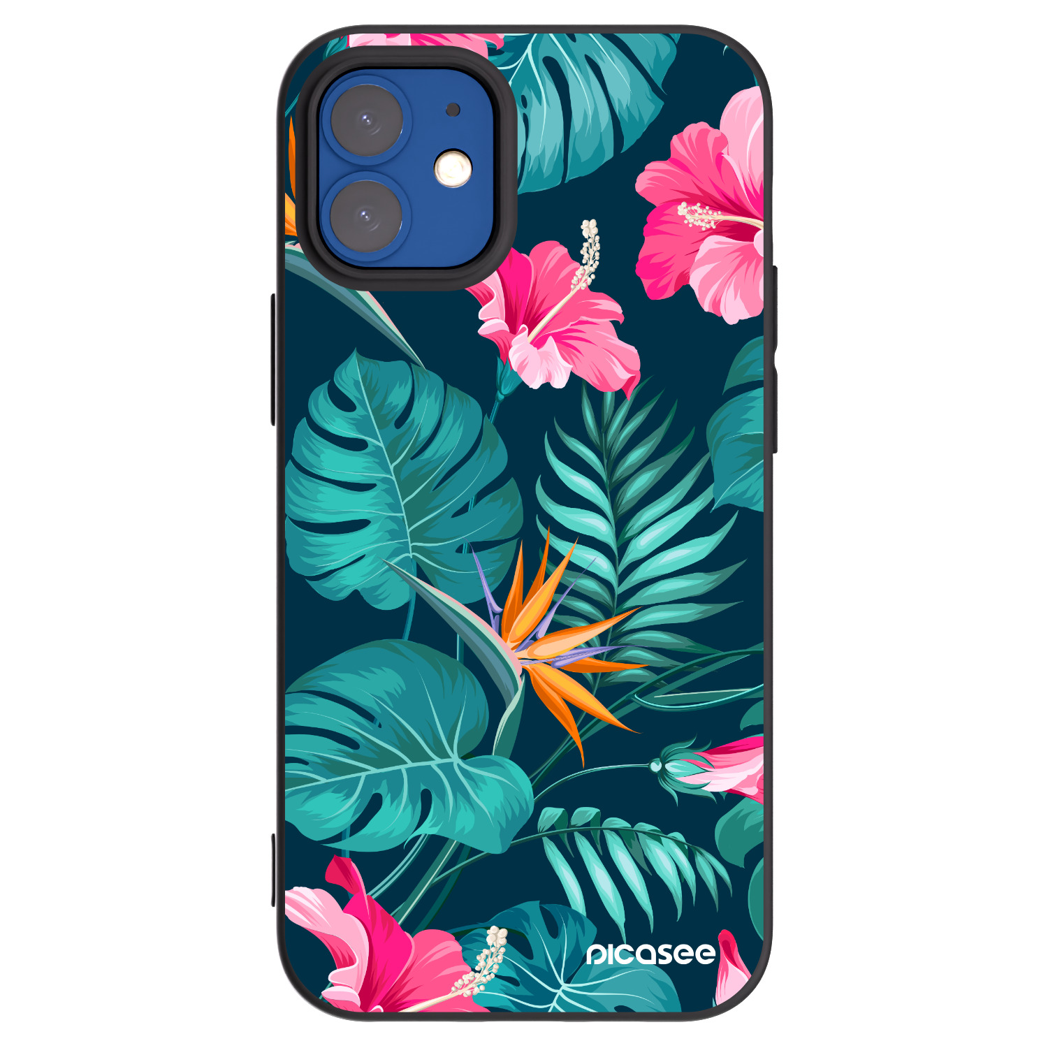 Picasee Apple iPhone 12 mini Hülle - Schwarzes Silikon - Pink Monstera
