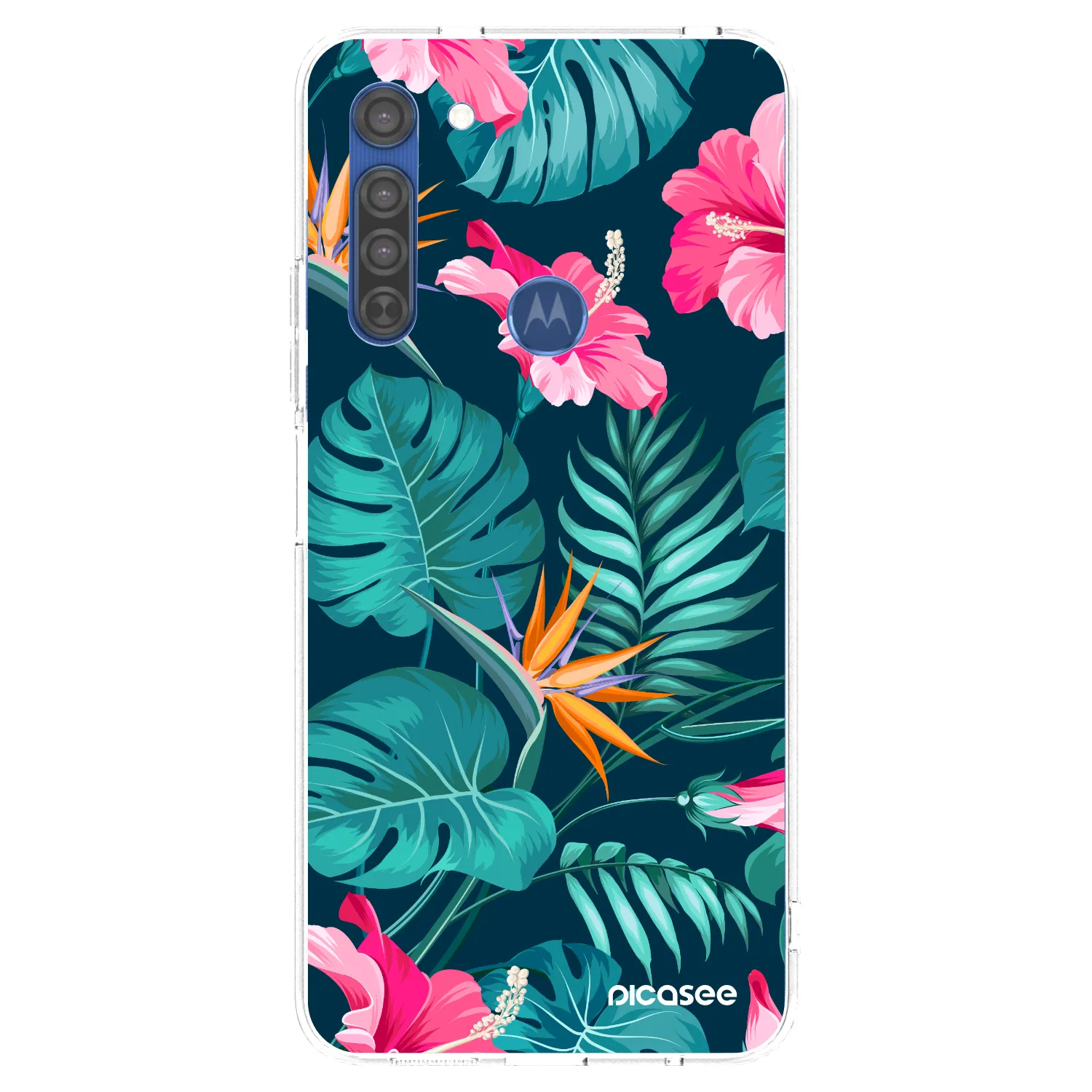 Picasee Motorola Moto G8 Hülle - Transparentes Silikon - Pink Monstera