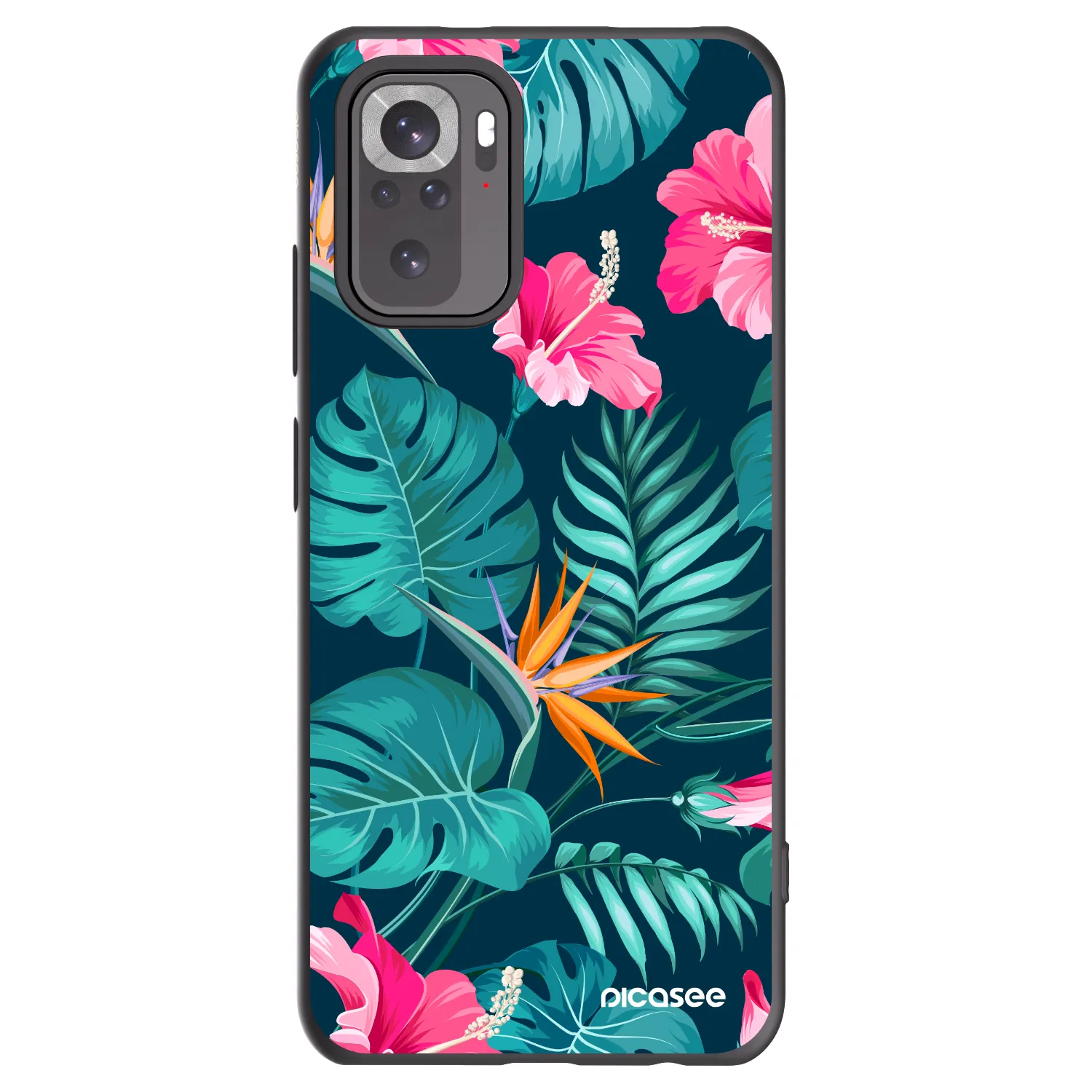 Picasee Xiaomi Redmi Note 10 Hülle - Schwarzes Silikon - Pink Monstera