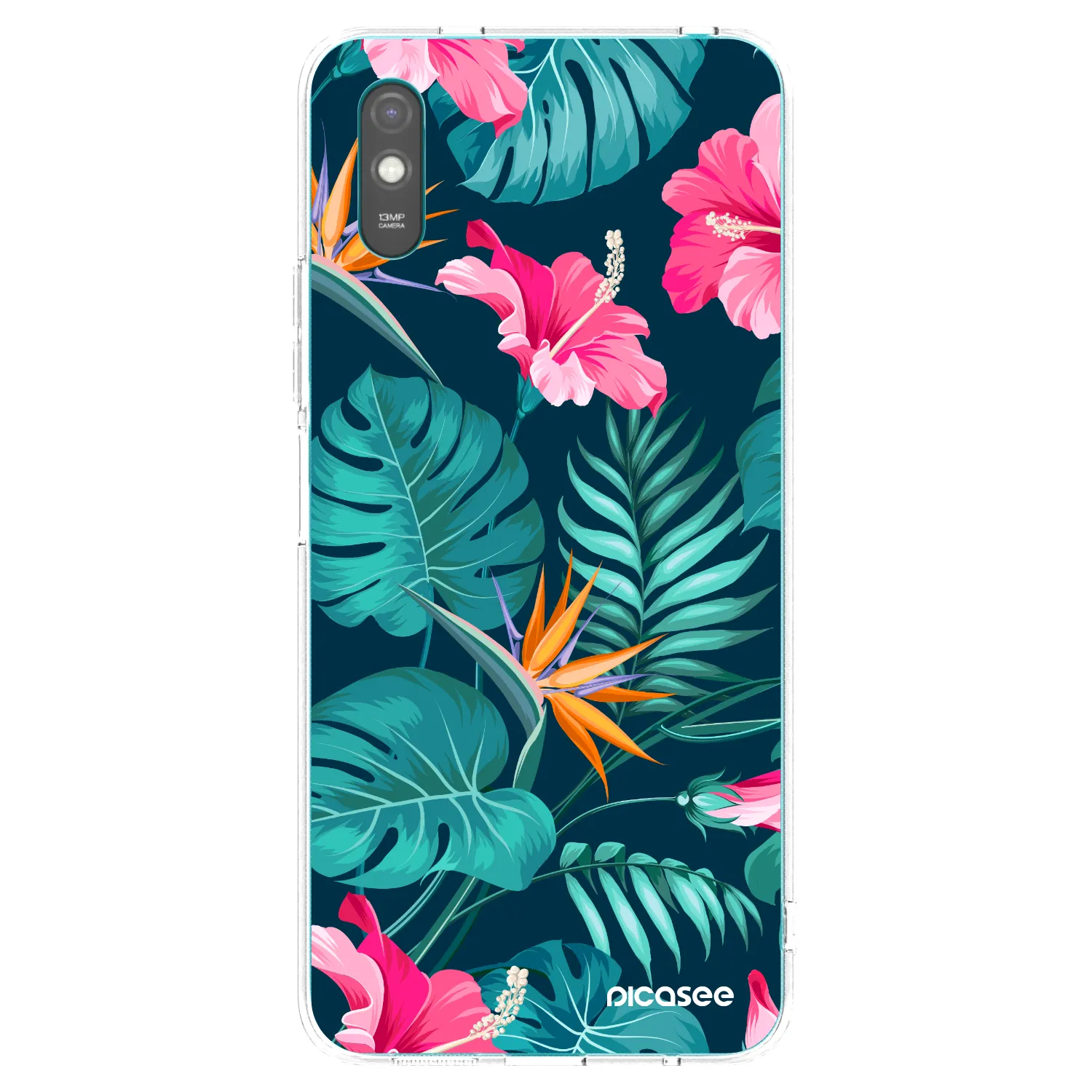 Picasee Xiaomi Redmi 9AT Hülle - Transparentes Silikon - Pink Monstera