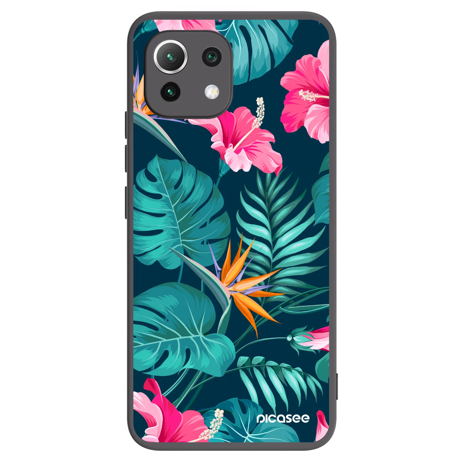 Picasee Xiaomi Mi 11 Lite Hülle - Schwarzes Silikon - Pink Monstera
