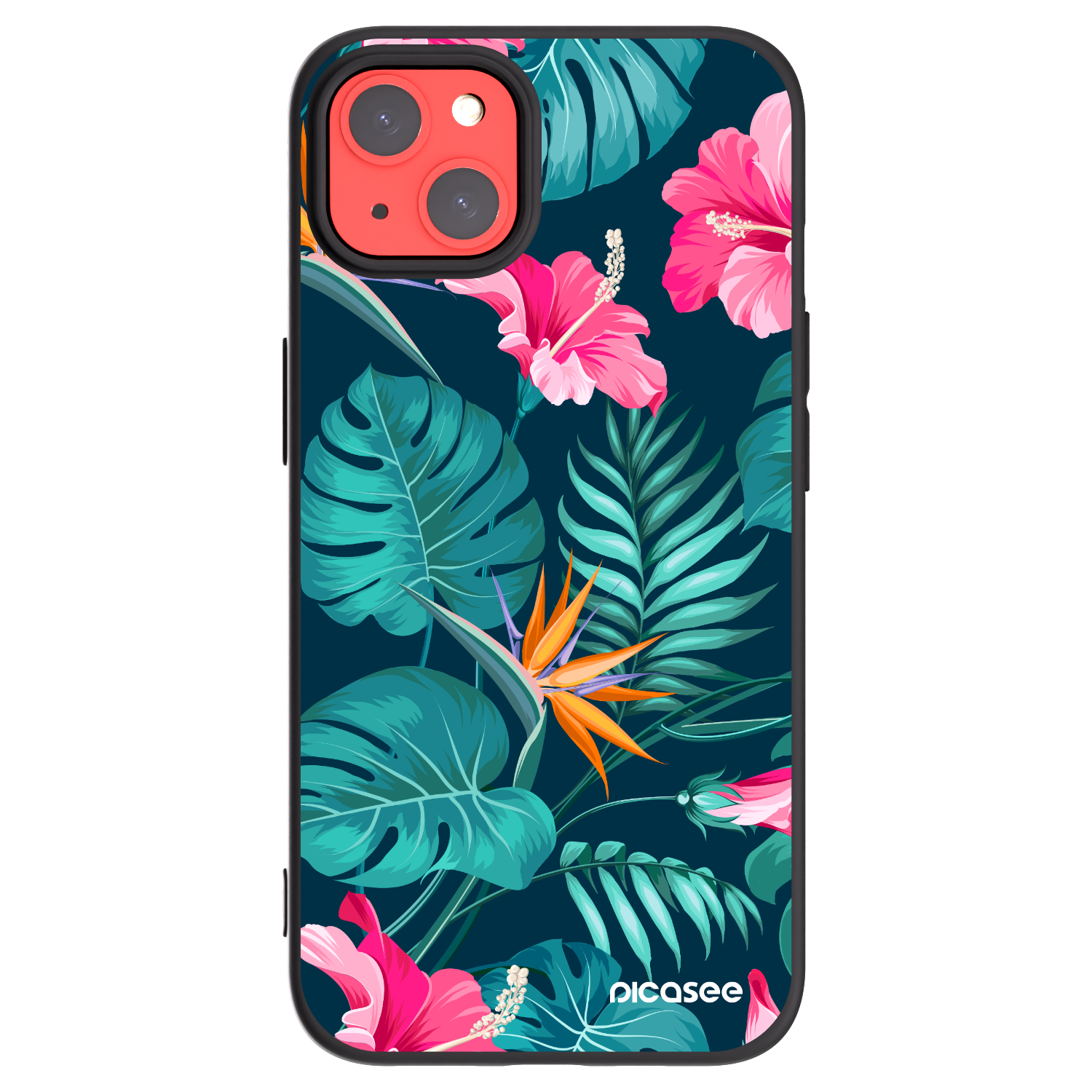 Picasee Apple iPhone 13 Hülle - Schwarzes Silikon - Pink Monstera