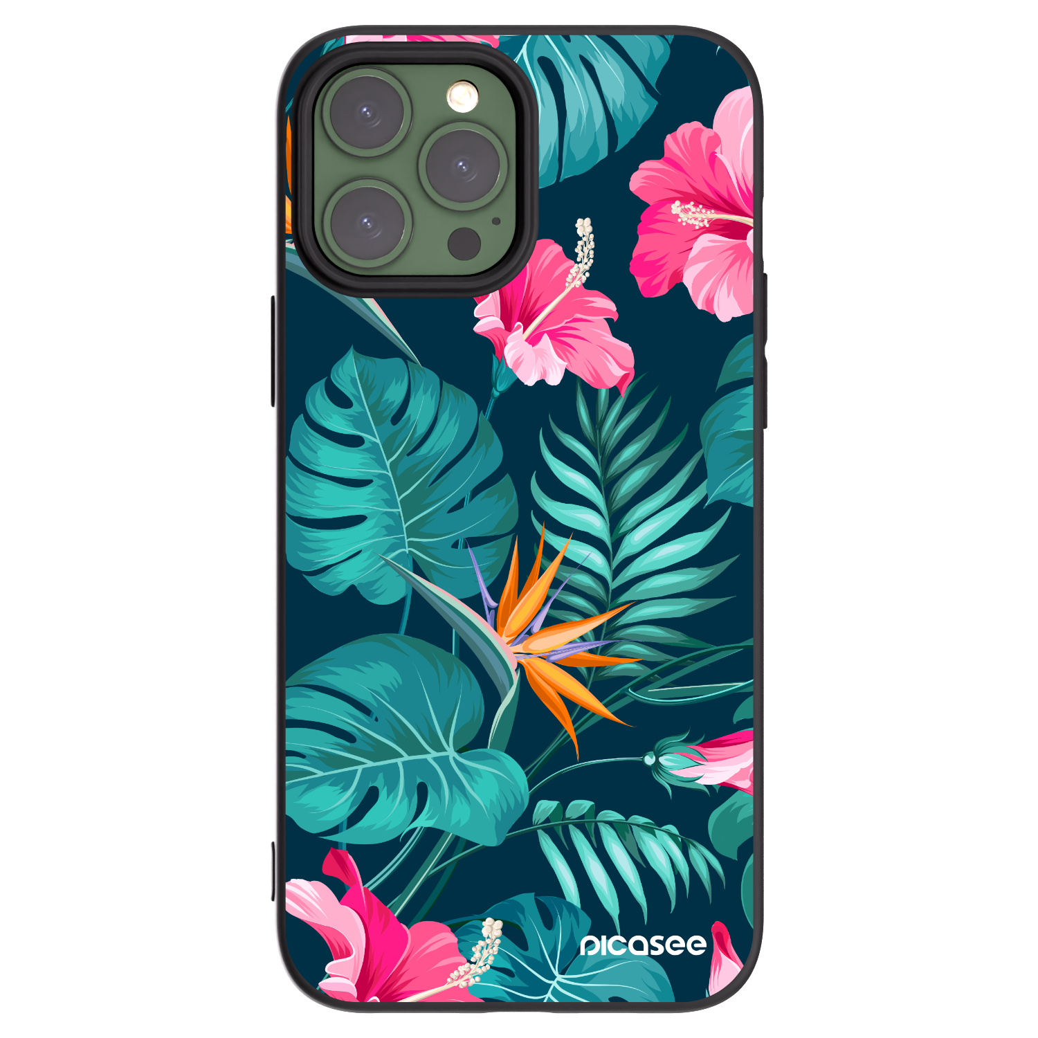 Picasee Apple iPhone 13 Pro Max Hülle - Schwarzes Silikon - Pink Monstera