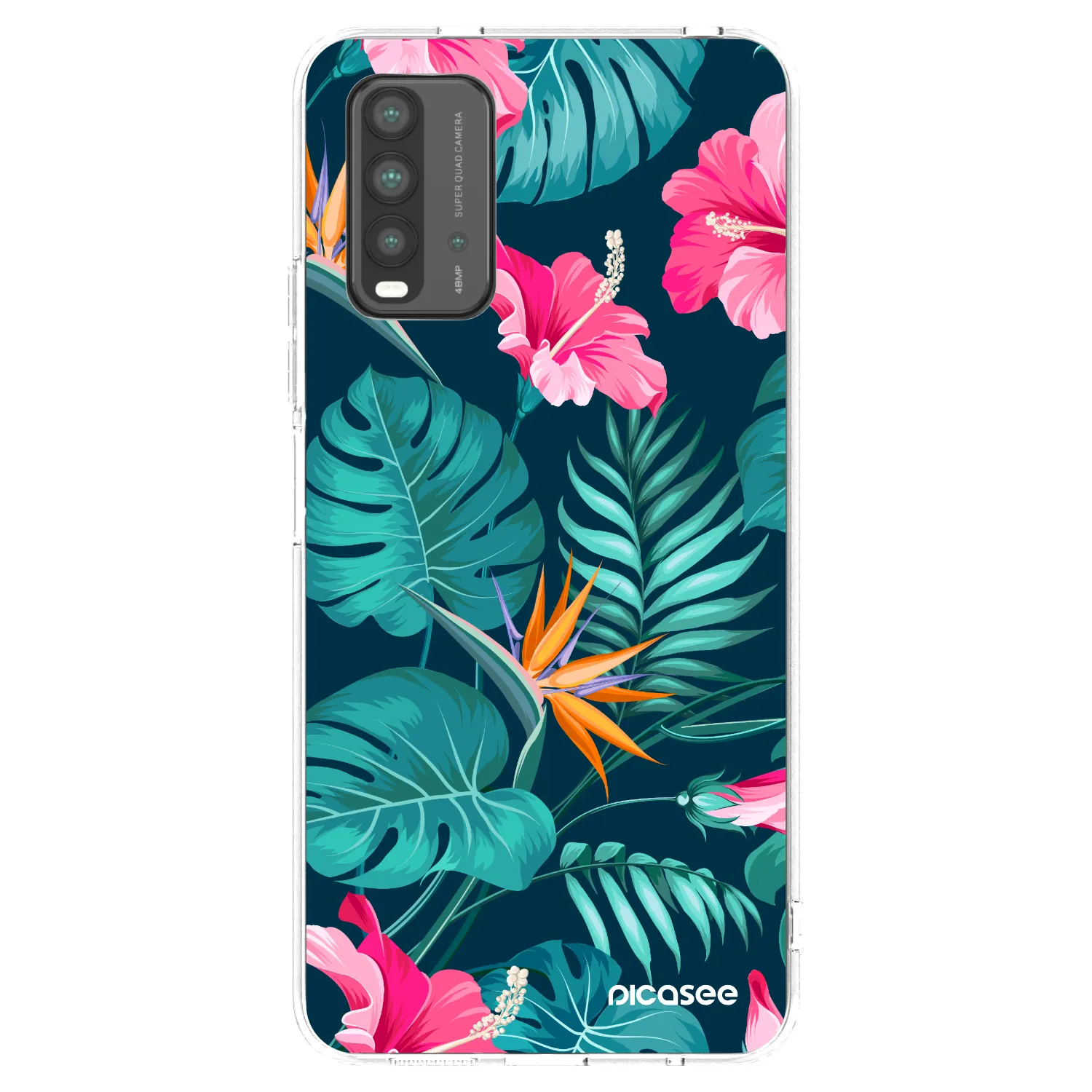 Picasee Xiaomi Redmi 9T Hülle - Transparentes Silikon - Pink Monstera