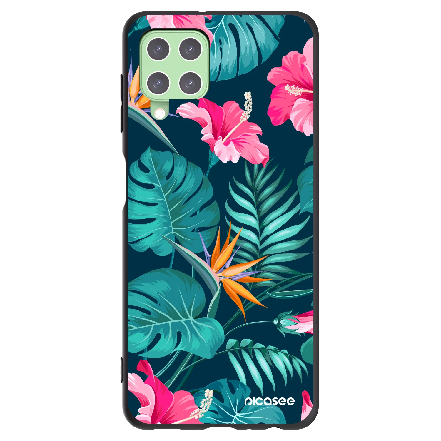 Picasee Samsung Galaxy A22 A225F 4G Hülle - Schwarzes Silikon - Pink Monstera