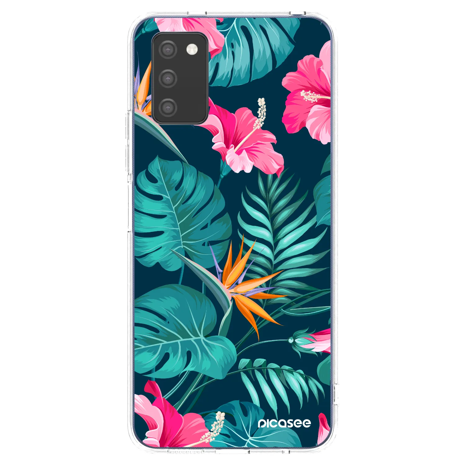 Picasee Samsung Galaxy A03s A037G Hülle - Transparentes Silikon - Pink Monstera