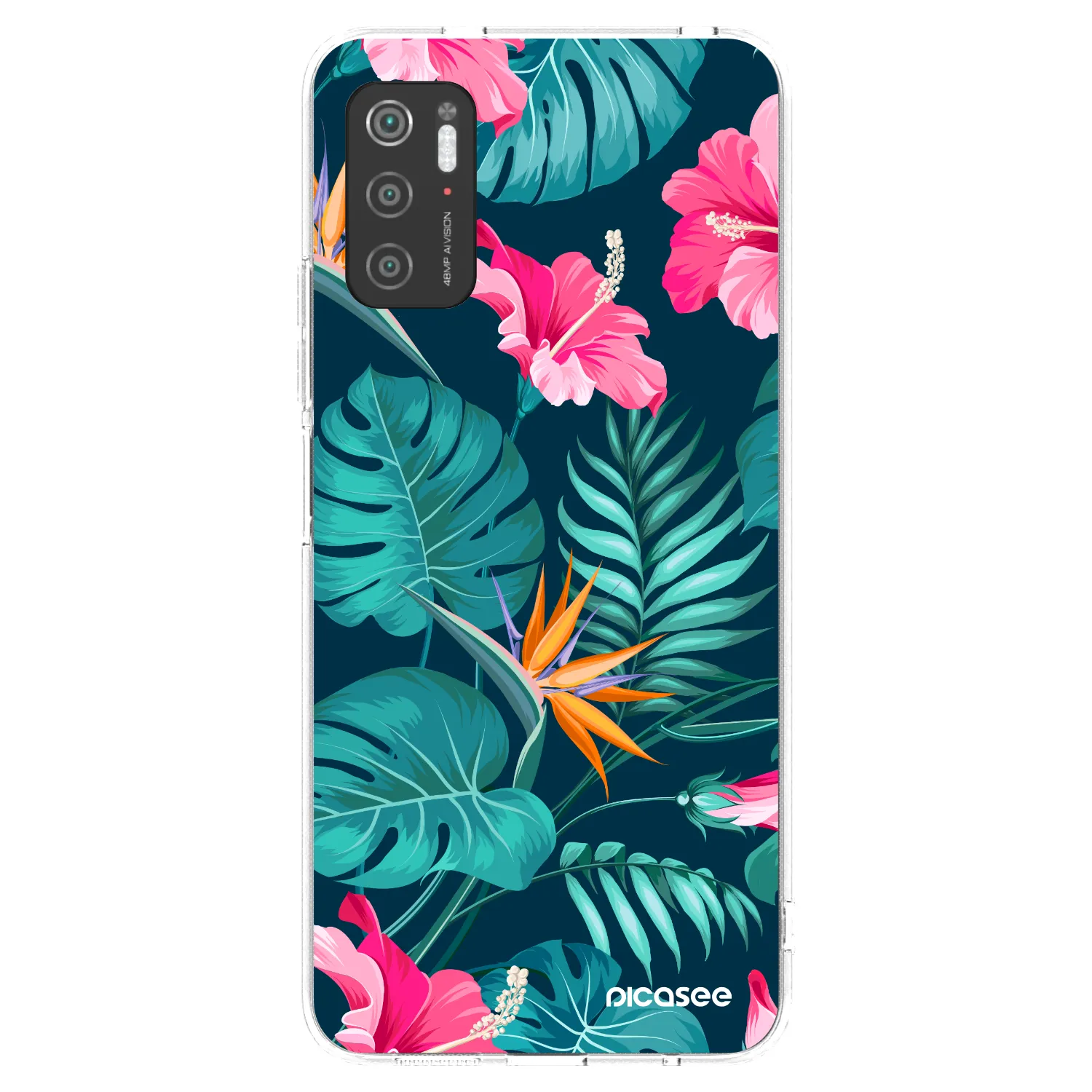 Picasee Xiaomi Poco M3 Pro 5G Hülle - Transparentes Silikon - Pink Monstera