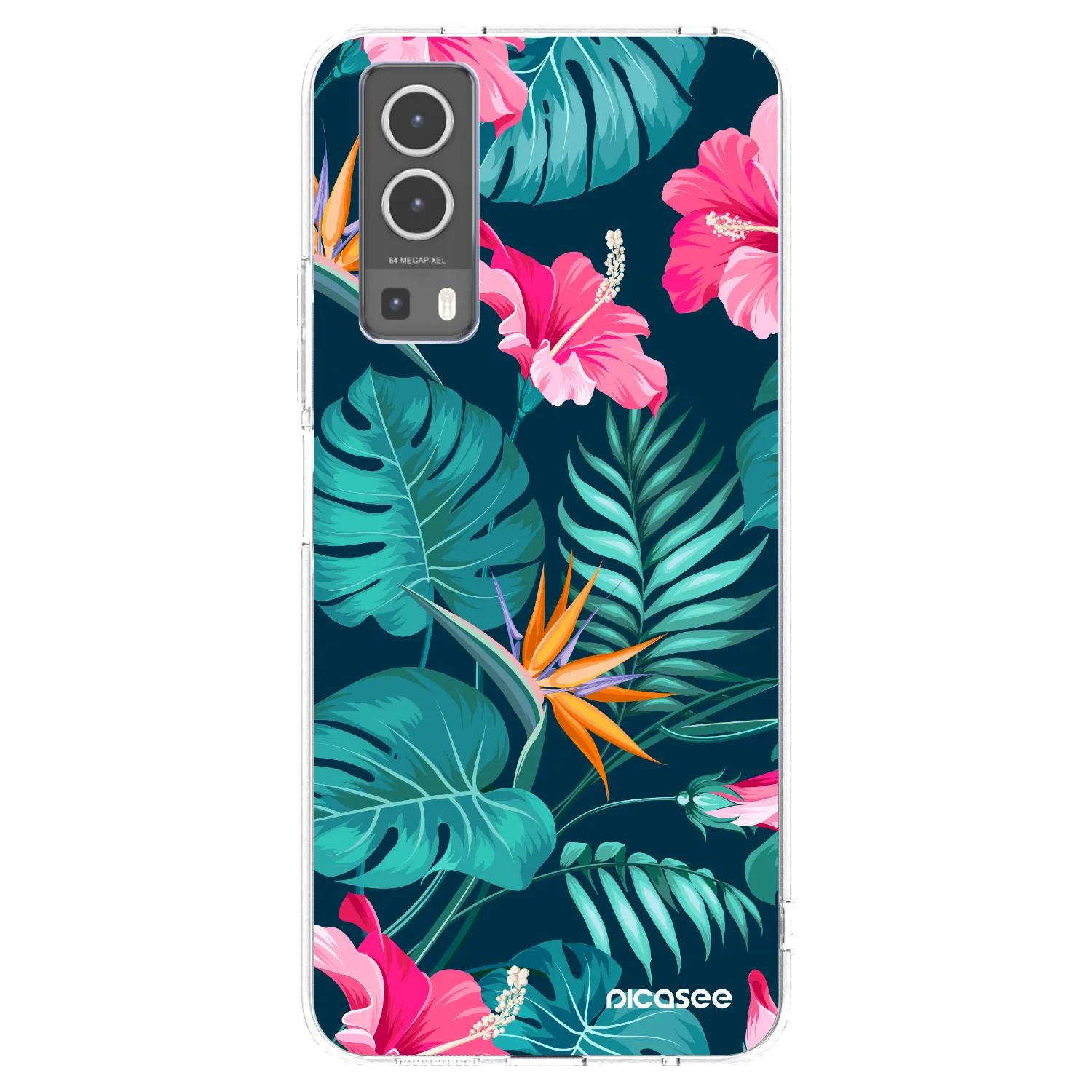 Picasee Vivo Y72 5G Hülle - Transparentes Silikon - Pink Monstera