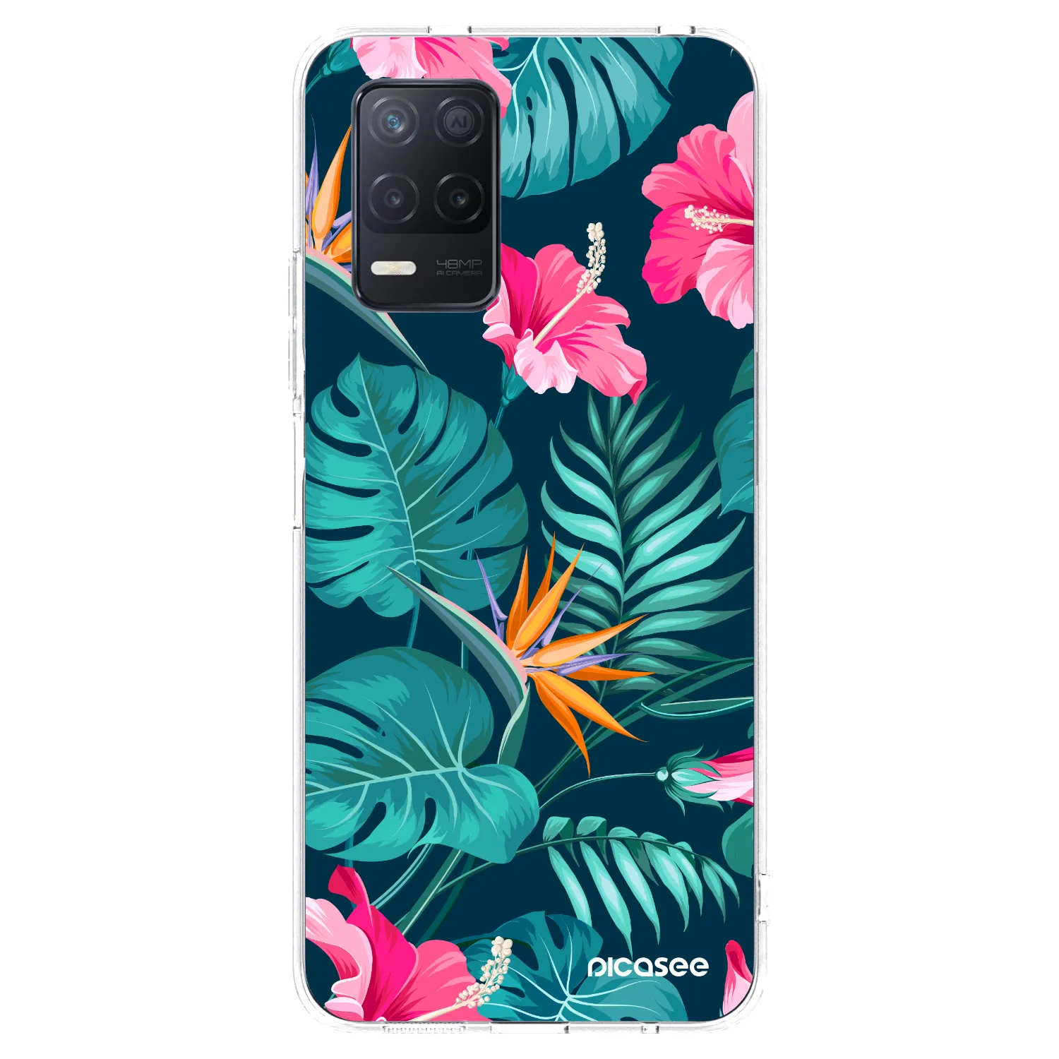 Picasee Realme 8 5G Hülle - Transparentes Silikon - Pink Monstera
