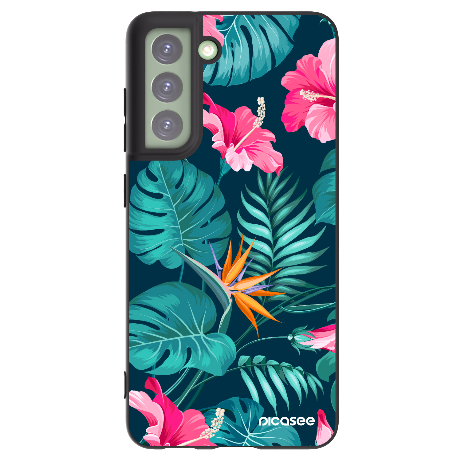 Picasee Samsung Galaxy S21 FE 5G Hülle - Schwarzes Silikon - Pink Monstera
